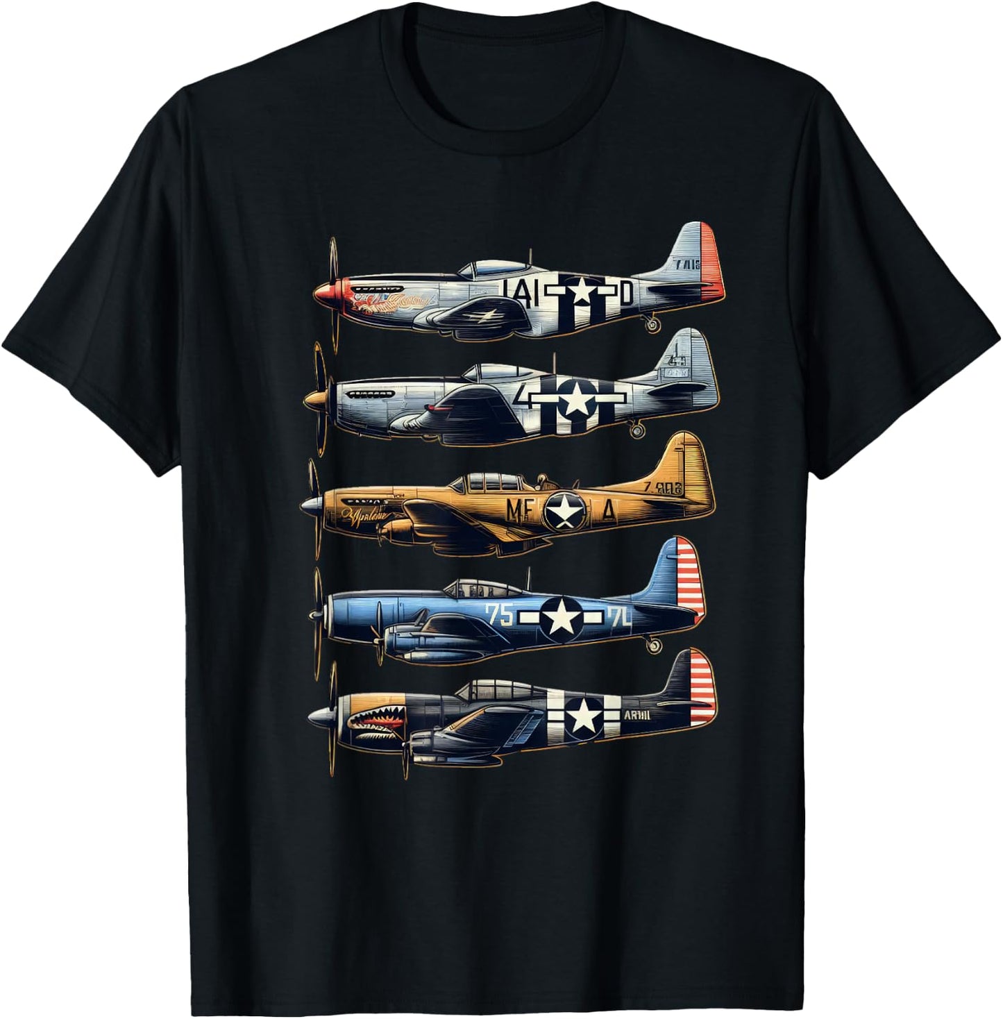 WW2 Planes P51 Mustang F4U Corsair B17 P47 Thunderbolt T-Shirt - T-Shirt | Black