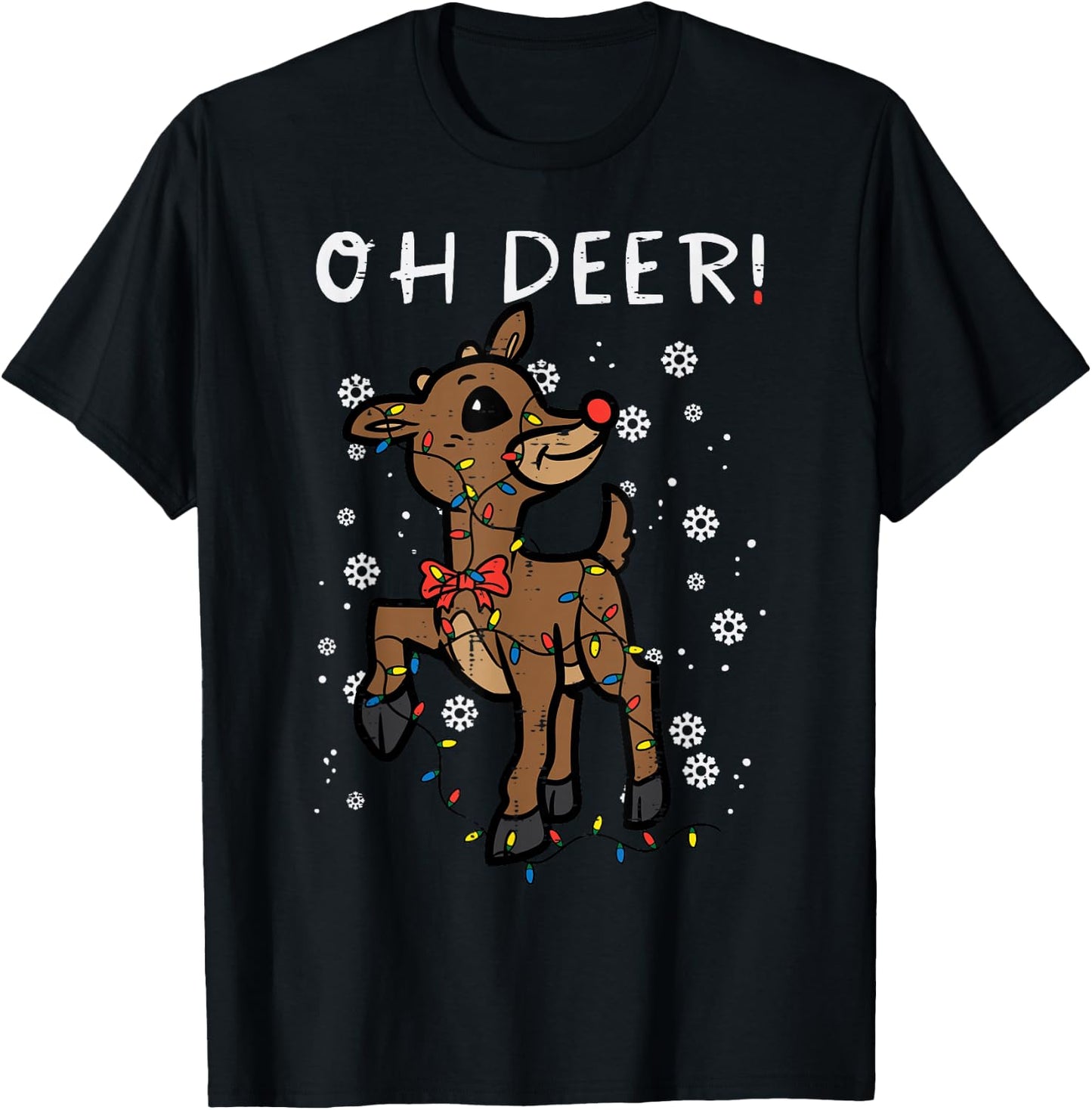 Christmas Reindeer Oh Deer Cute Xmas Boys Girls Kids Women T-Shirt - T-Shirt | Black