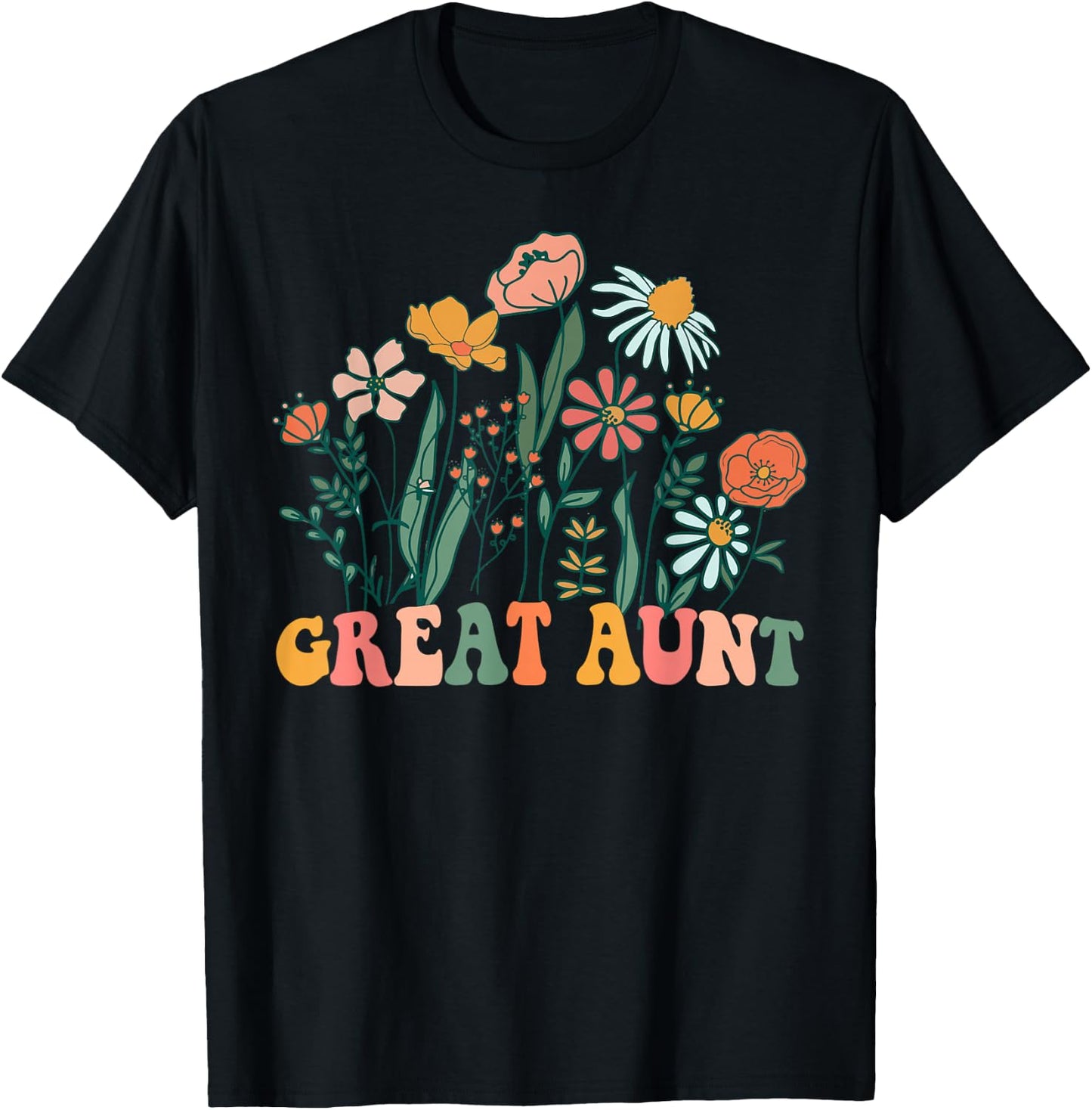 New GREAT AUNT Wildflower First Birthday & Baby Shower T-Shirt - T-Shirt | Black