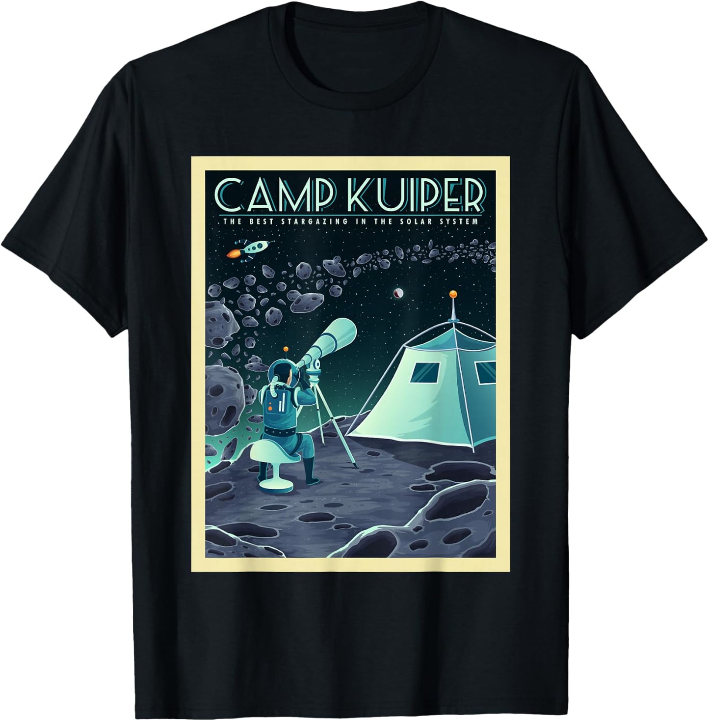 Retro Space Tourism Camp Kuiper Belt Camping Stargazing T-Shirt - T-Shirt | Black