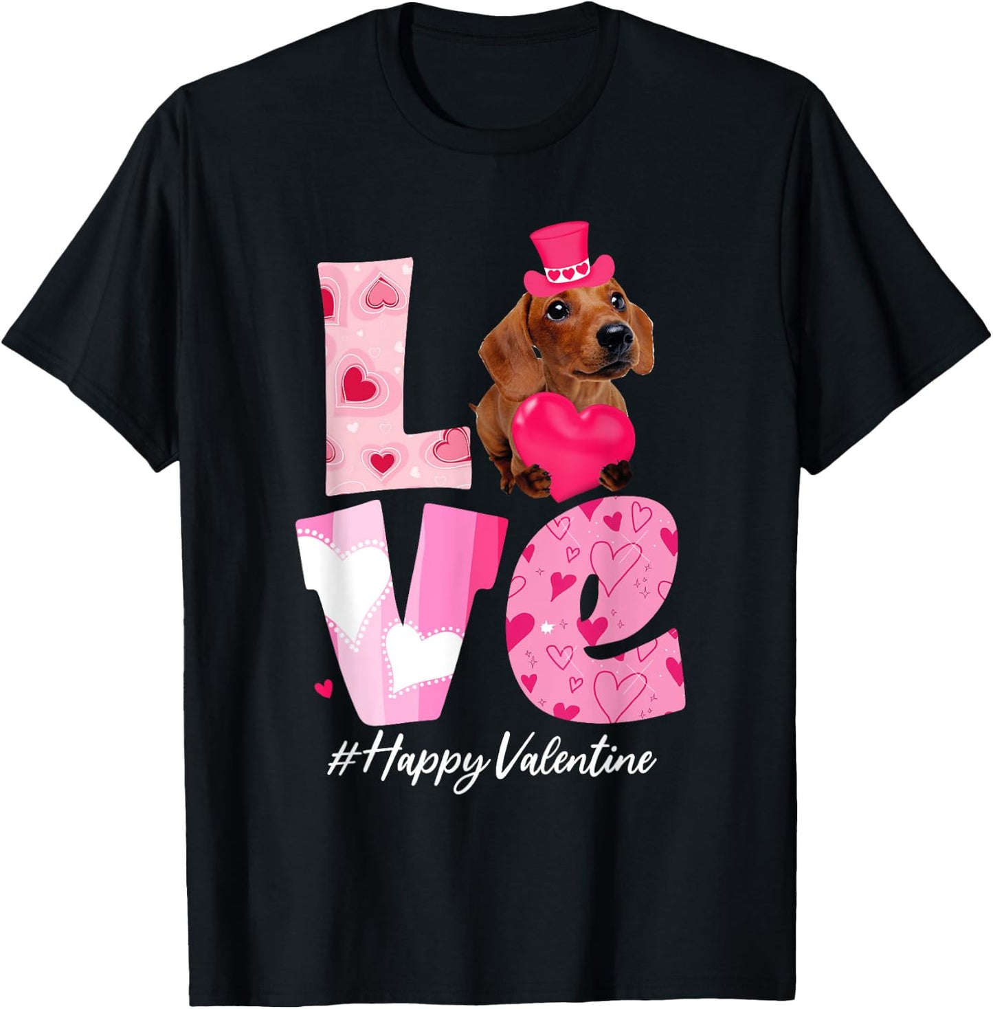 LOVE Dachshund Valentine Day with Dachshund Dog Women Kids T-Shirt - T-Shirt | Black