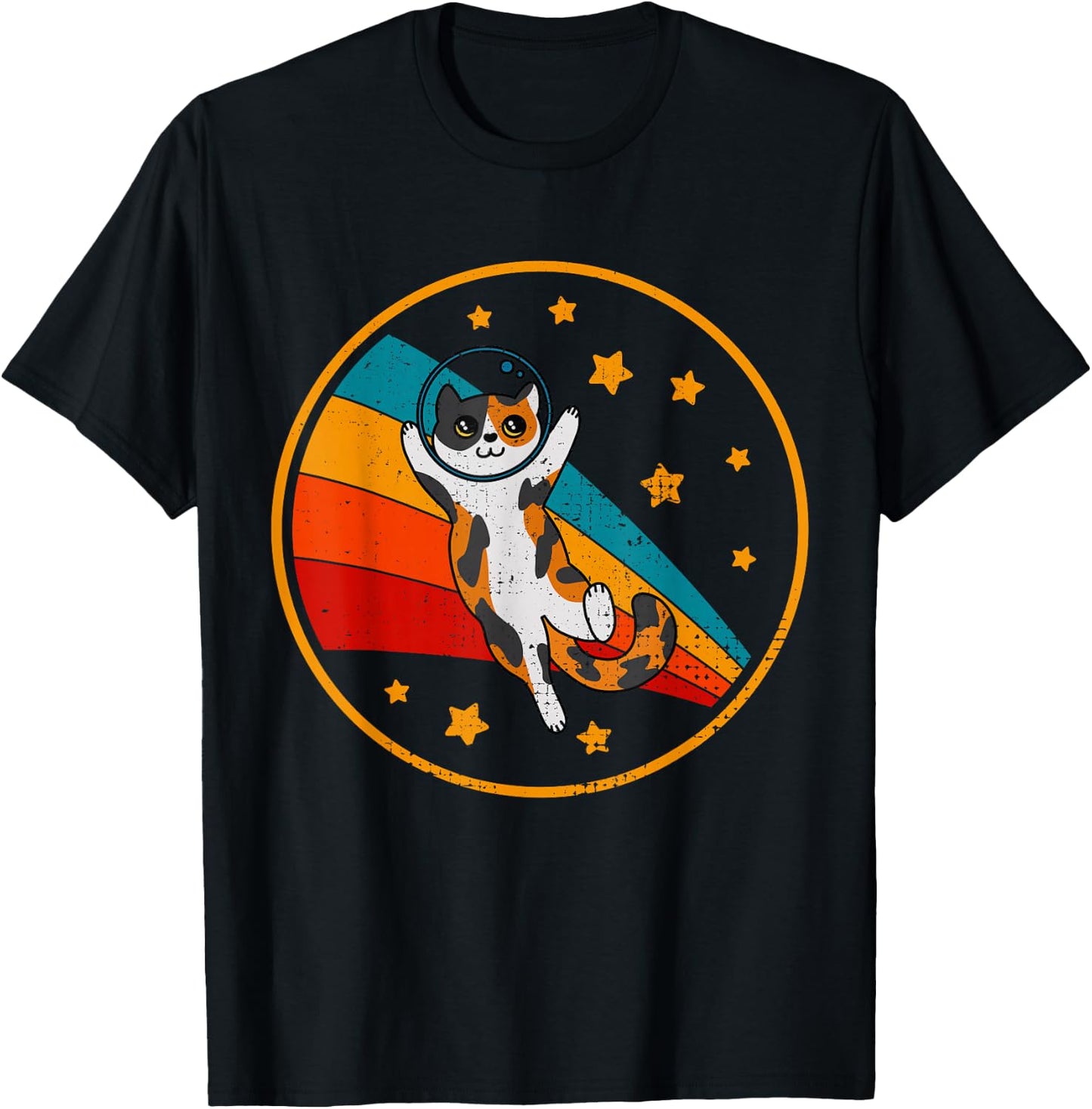 Cute Vintage Calico Cat Retro Space Cat T-Shirt - T-Shirt | Black