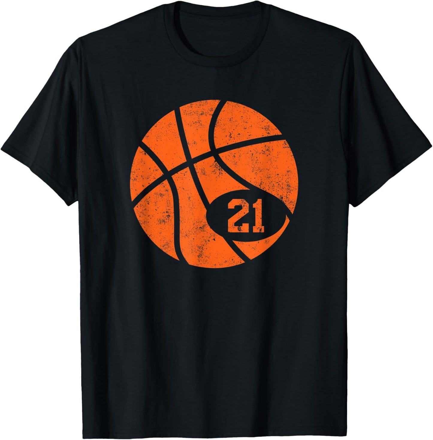 Basketball Classic Sport 21 Jersey Number Vintage Distressed T-Shirt - T-Shirt | Black