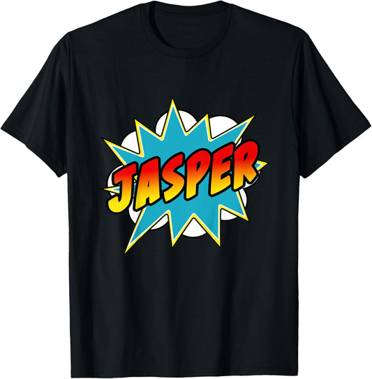 Kids Boys Jasper Name Comic Book Superhero T-Shirt - T-Shirt | Black