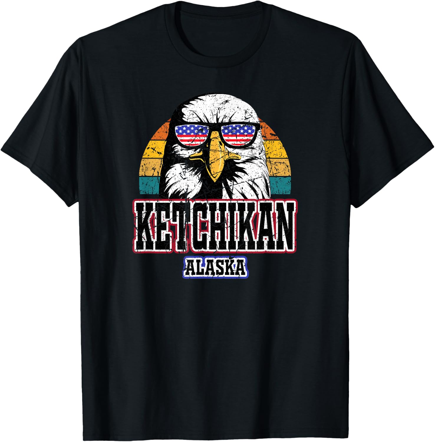 Ketchikan Alaska USA American Flag Men Women Kids Alaskan T-Shirt - T-Shirt | Black
