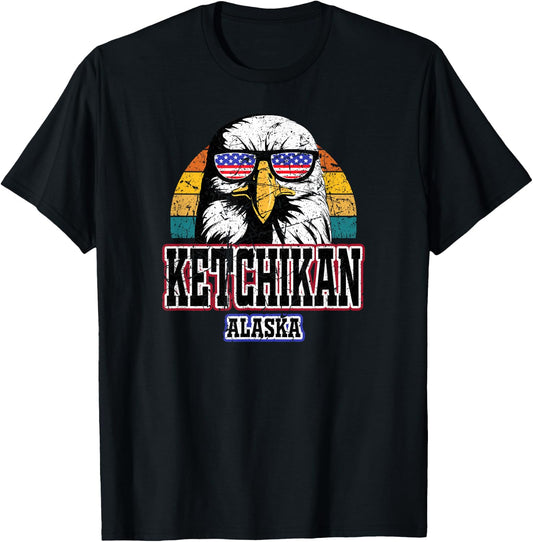 Ketchikan Alaska USA American Flag Men Women Kids Alaskan T-Shirt - T-Shirt | Black