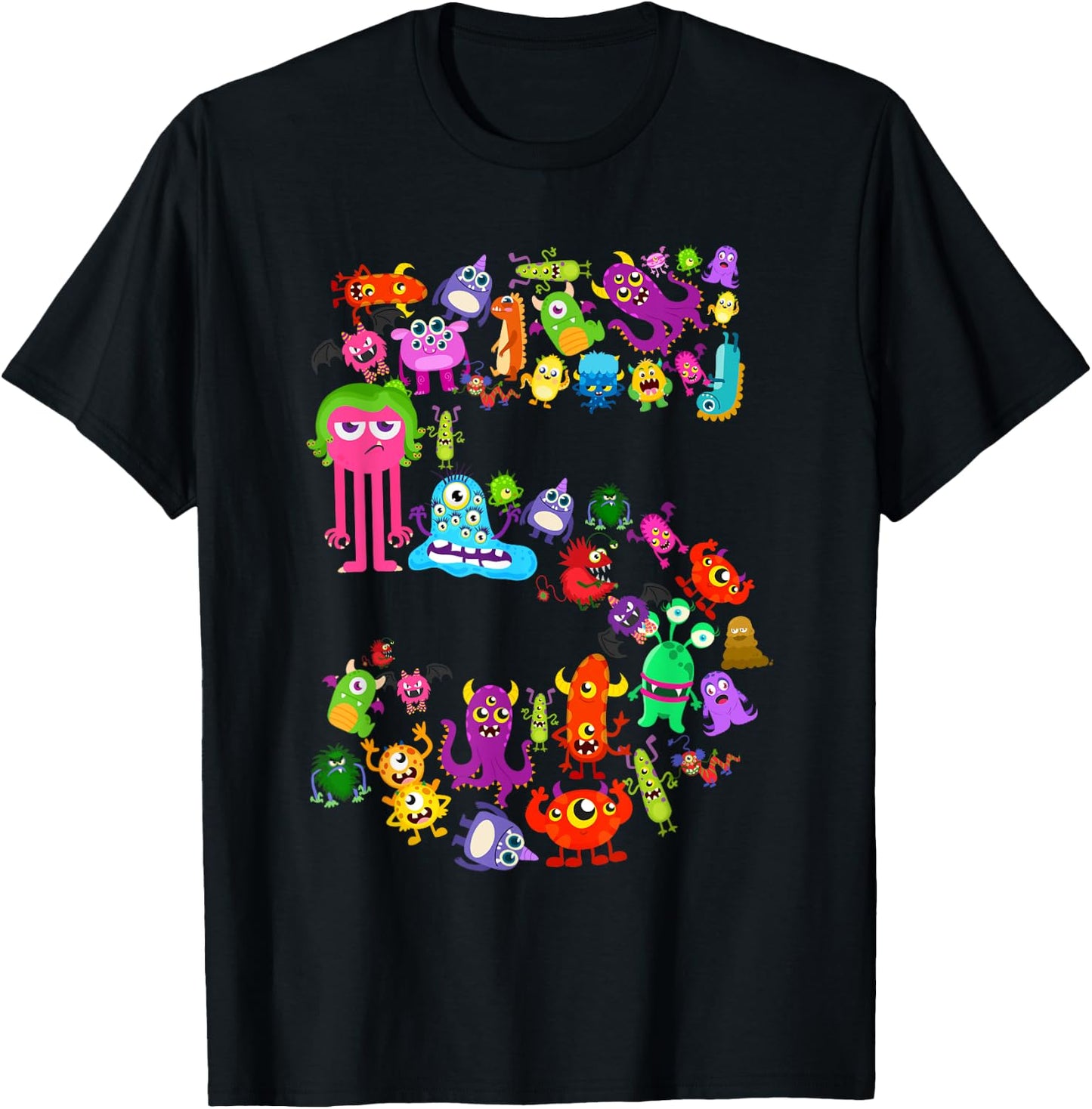 5th Birthday Party Monster Themed Number 5 Little Monster T-Shirt - T-Shirt | Black