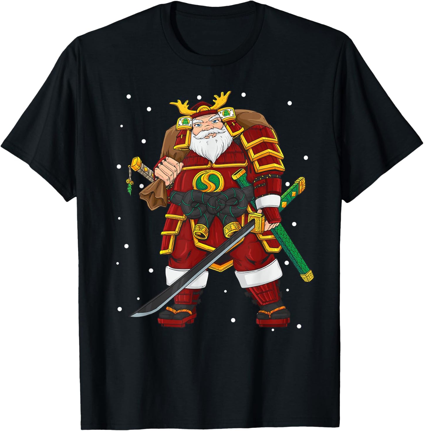 Funny Japanese Samurai Santa Claus Christmas T-Shirt - T-Shirt | Black