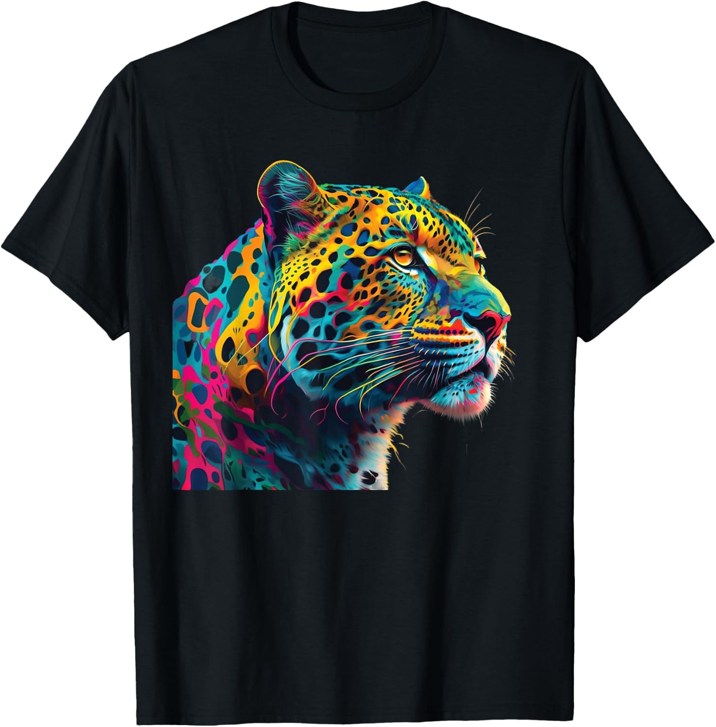 colorful leopard head art face for lover animal Wild T-Shirt - T-Shirt | Black