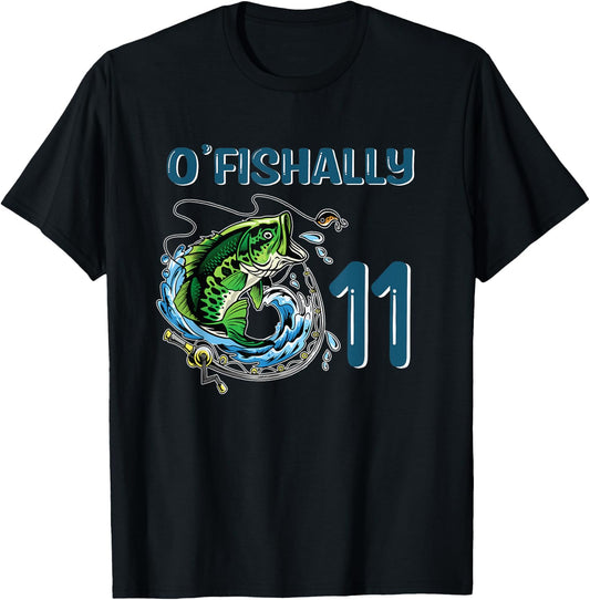 O-Fishally 11 Years Old Fisherman 11th Birthday Fishing T-Shirt - T-Shirt | Black