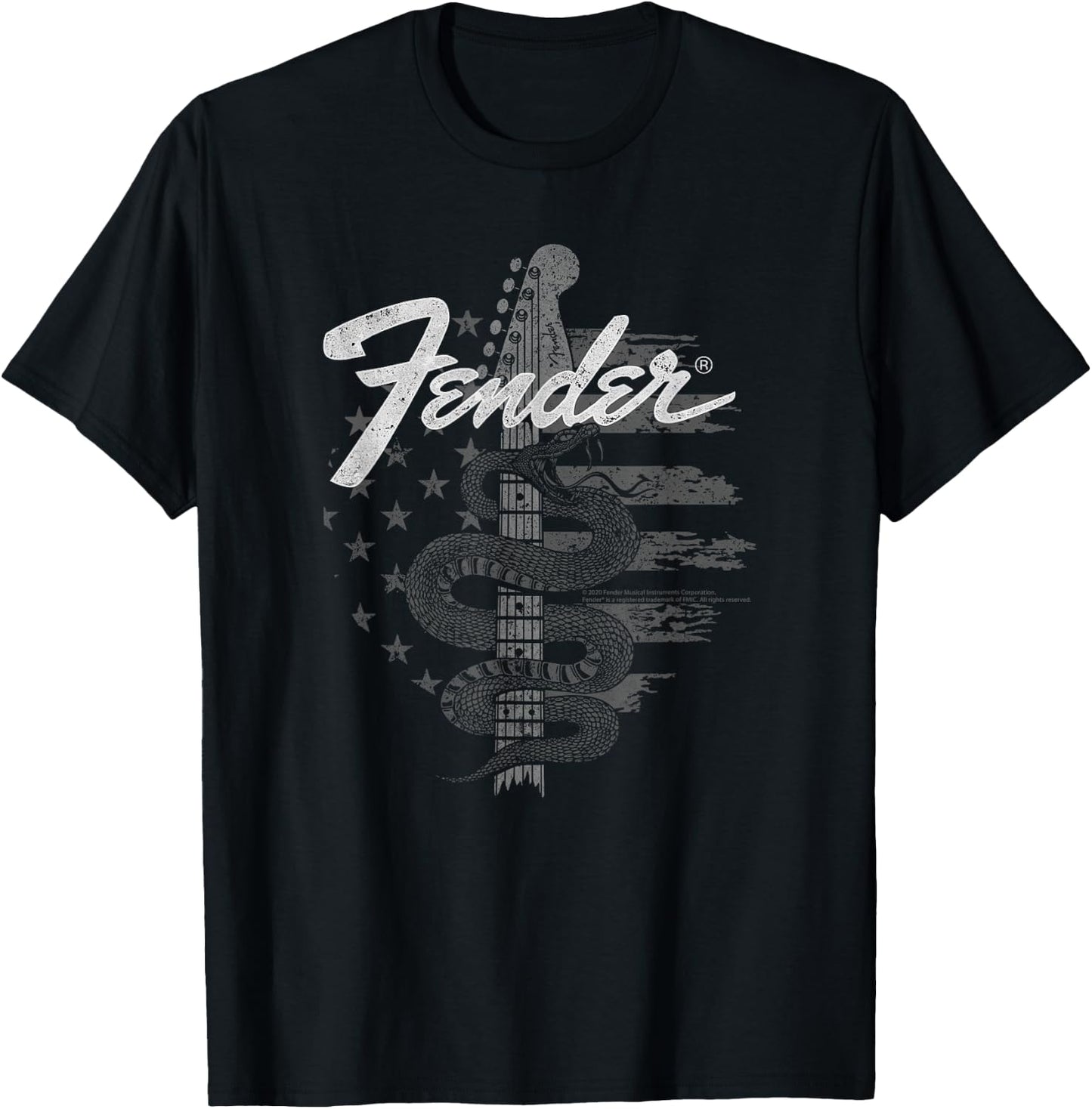Fender Snake American Flag Guitar Rock T-Shirt - T-Shirt | Black