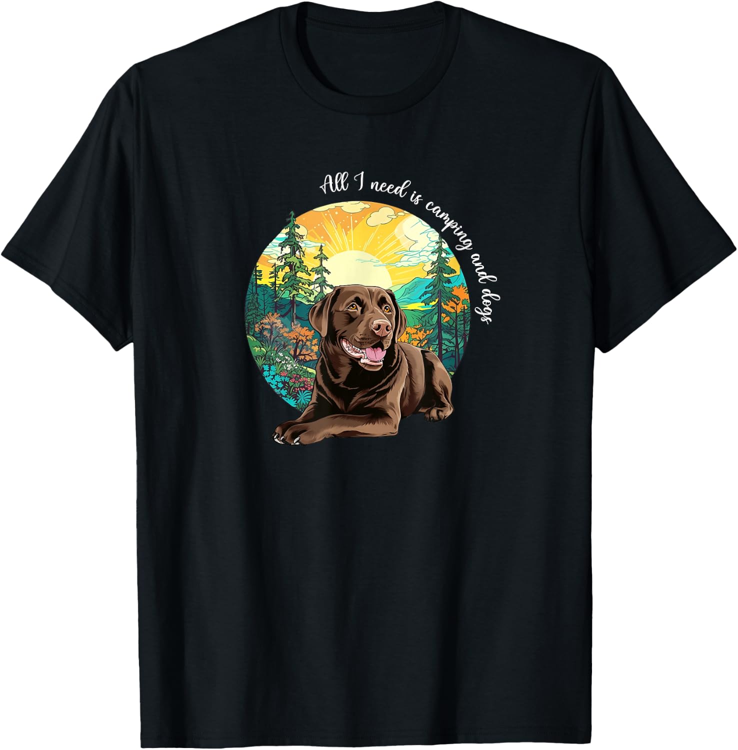 Funny Cute Camping Chocolate Lab Dog Lover T-Shirt - T-Shirt | Black