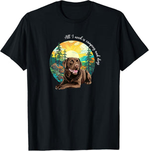 Funny Cute Camping Chocolate Lab Dog Lover T-Shirt - T-Shirt | Black