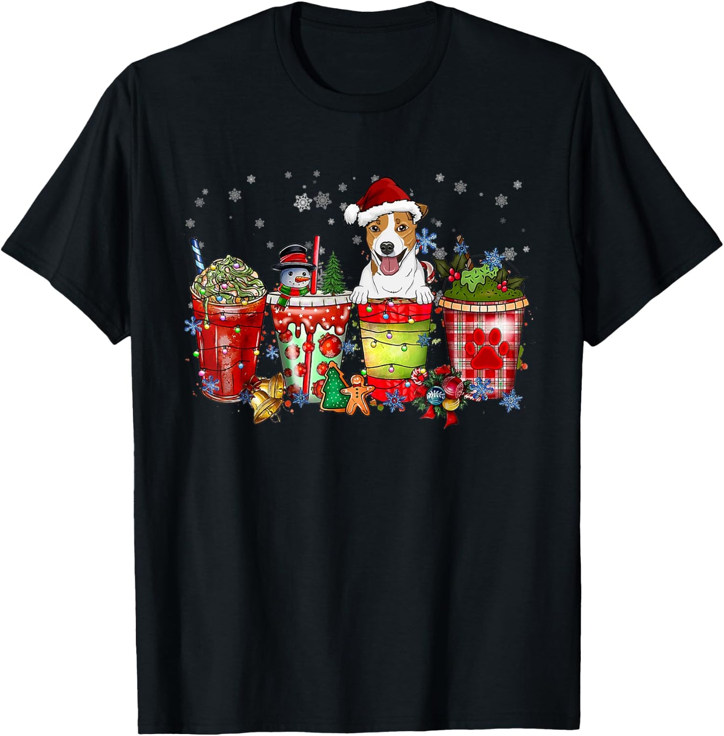Cute Jack Russel Terrier Dog Christmas Coffee Pajamas Xmas T-Shirt - T-Shirt | Black