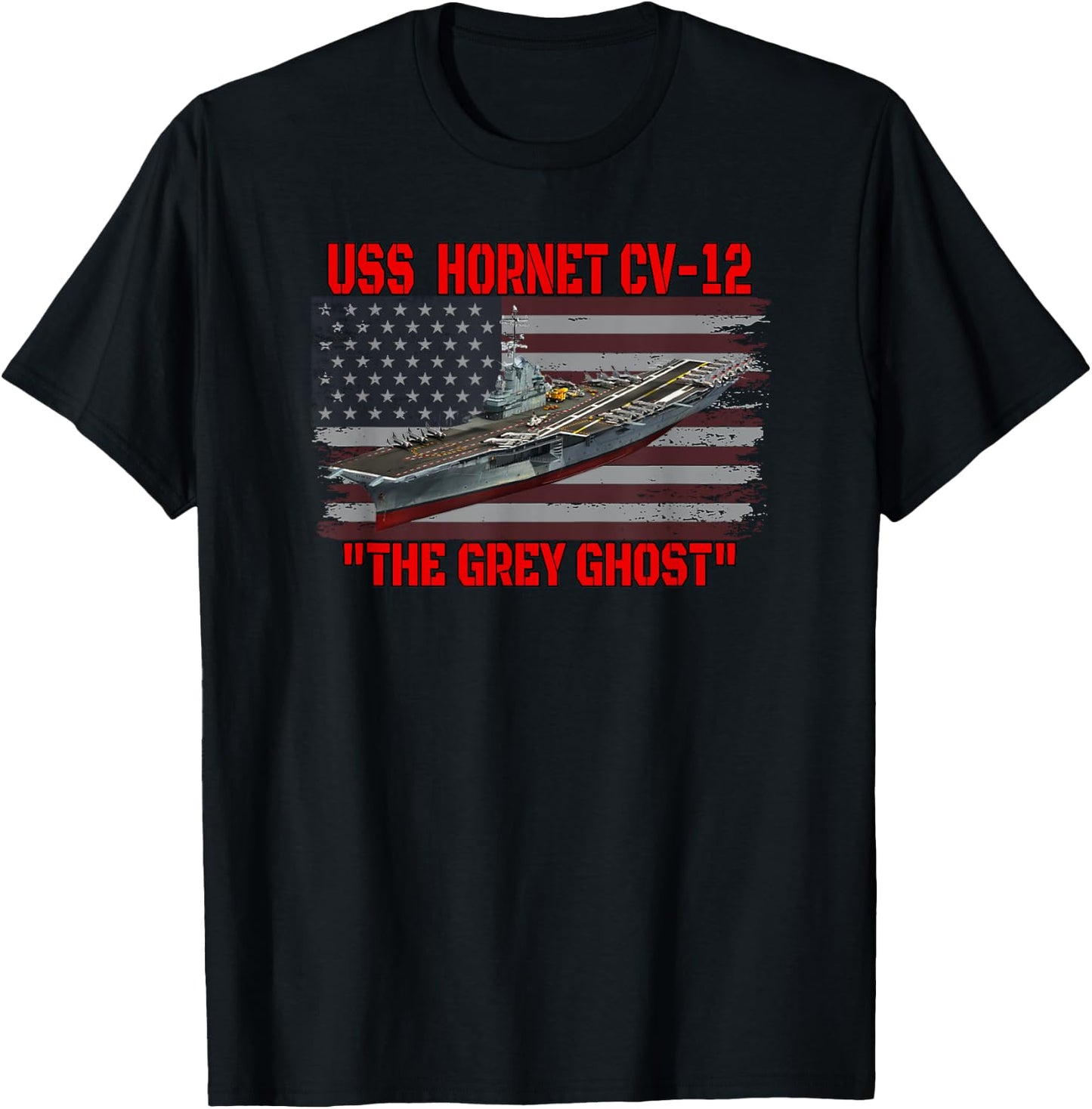 Veterans Day Aircraft Carrier USS Hornet CV-12 Warship Dad T-Shirt - T-Shirt | Black