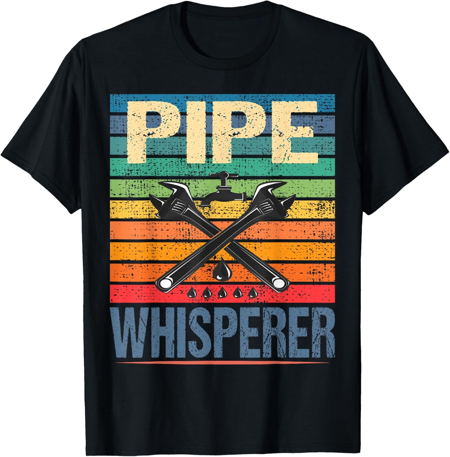 Retro Vintage Rainbow Pipe whisperer Funny Plumber T-Shirt - T-Shirt | Black