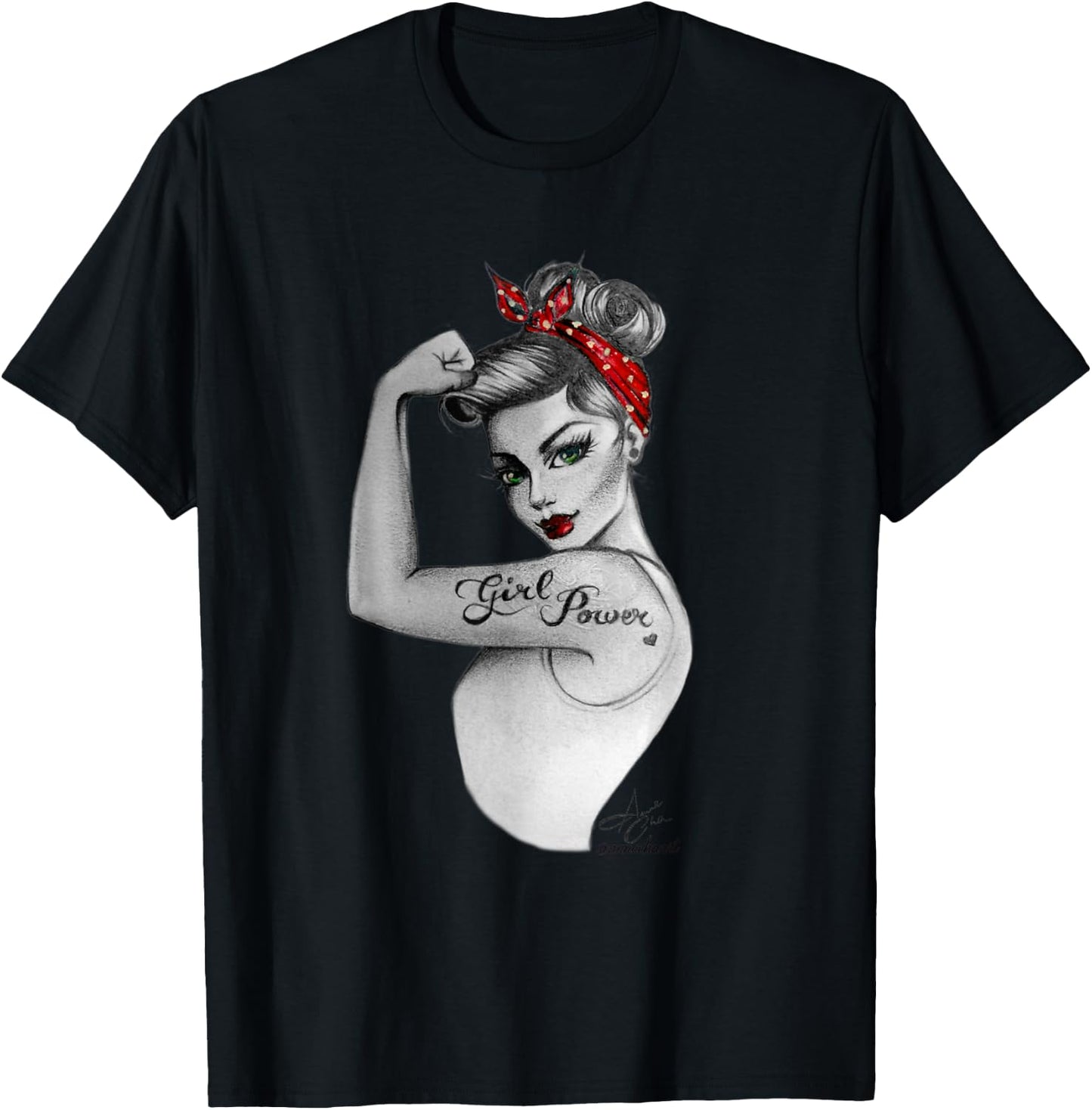 Girl Power Pin Up Retro Rosie the Riveter Style Art Women T-Shirt - T-Shirt | Black