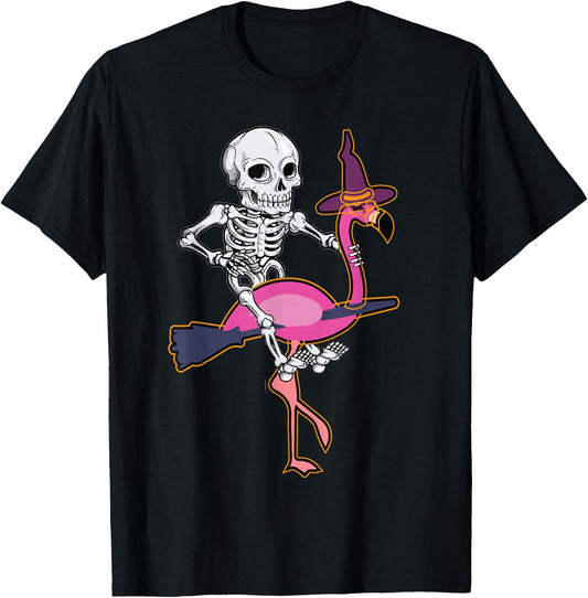 Skeleton Riding Flamingo Funny Halloween Pumpkin Boys T-Shirt - T-Shirt | Black