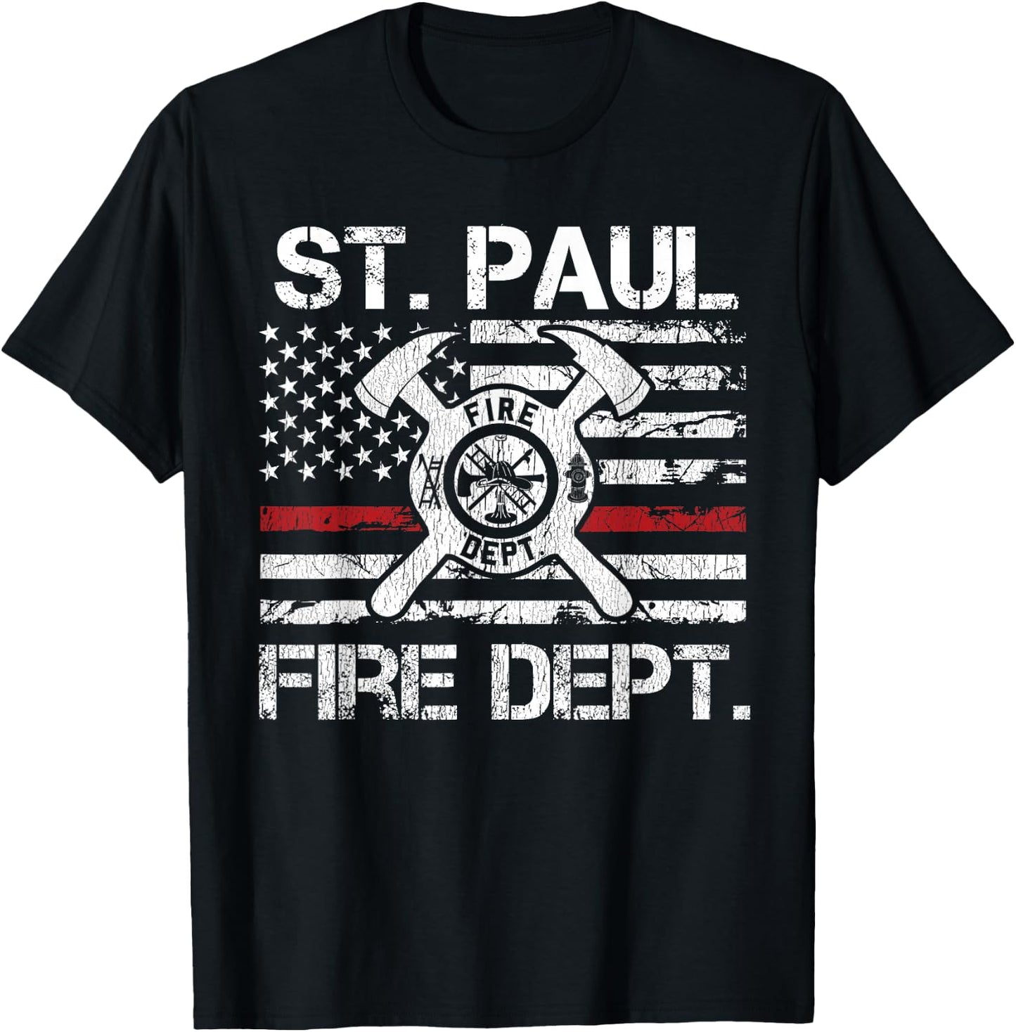 St Paul Minnesota Fire Department Thin Red Line Fireman T-Shirt - T-Shirt | Black