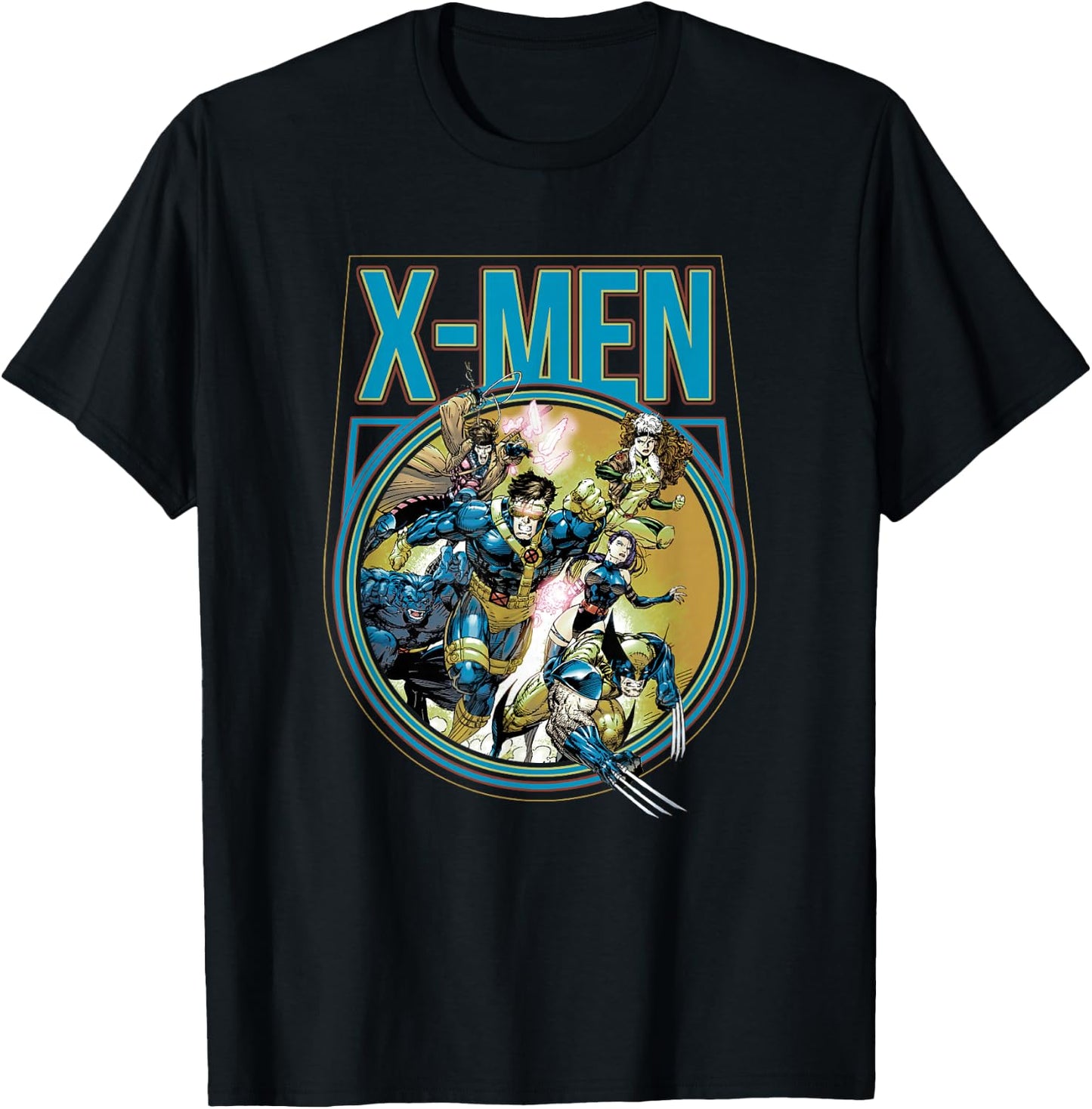 Marvel X-Men Vintage Circle Heroic Group Shot T-Shirt - T-Shirt | Black