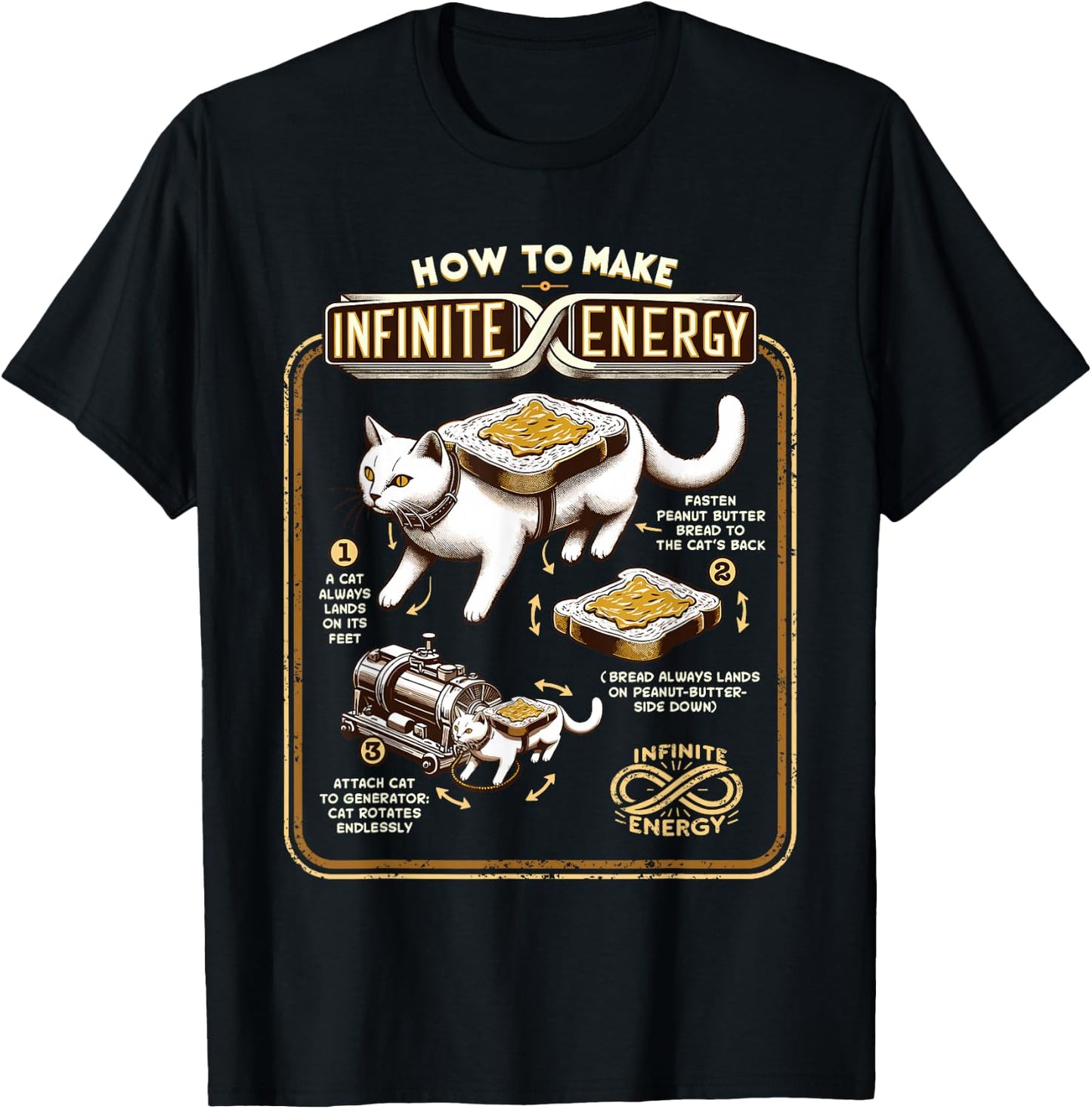 Science Experiment Perpetual Mobile Infinite Energy Cat T-Shirt - T-Shirt | Black