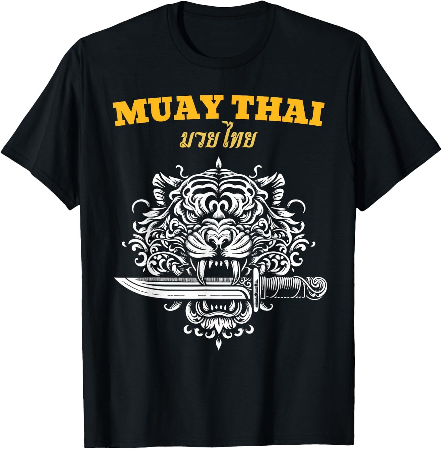 Muay Thai Sak Yant MMA Tattoo Tiger Lion Knife Martial Art T-Shirt - T-Shirt | Black