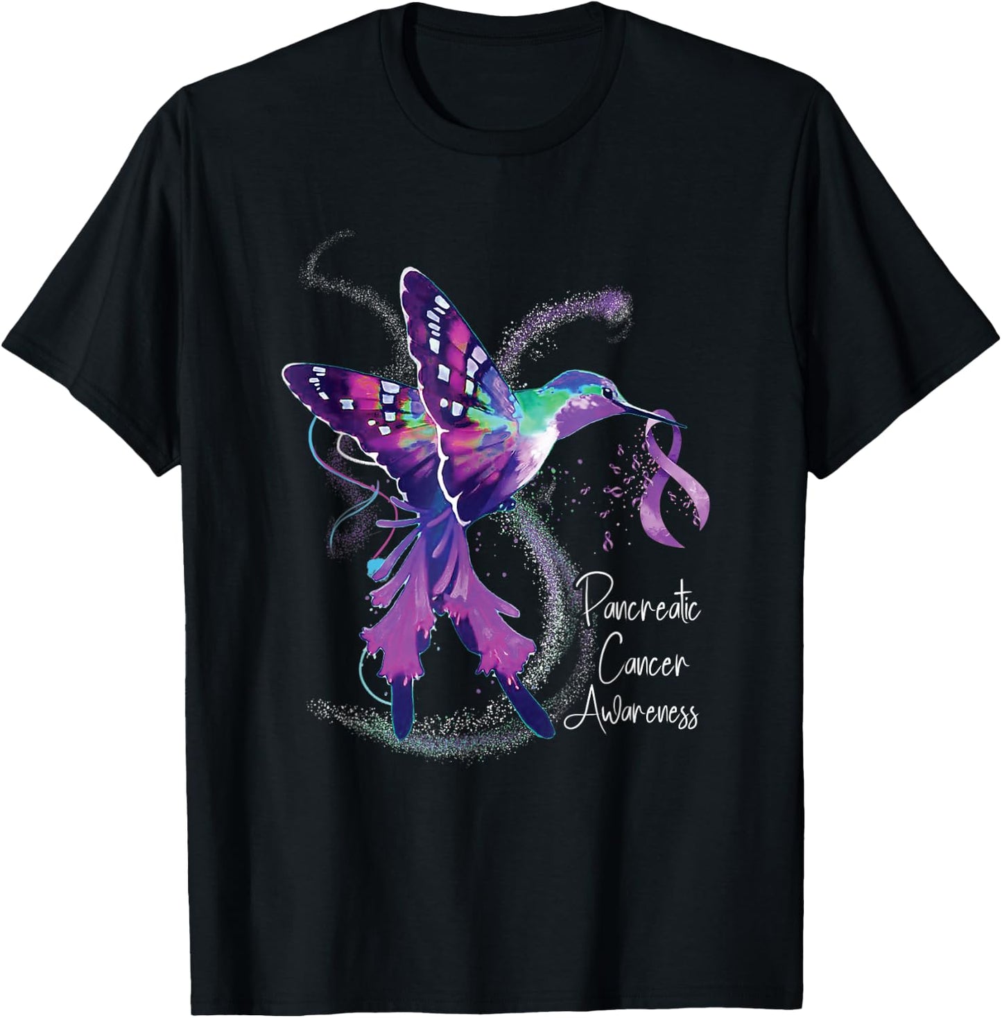 Pancreatic Cancer Awareness Hummingbird Purple Ribbon T-Shirt - T-Shirt | Black