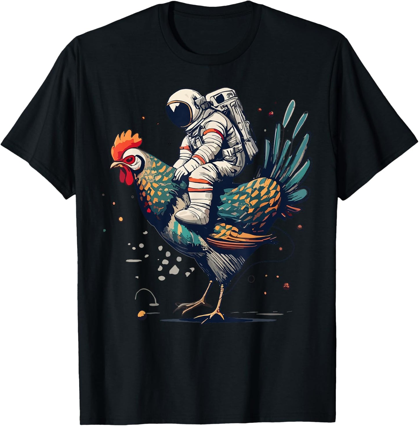 Astronaut on a chicken in space T-Shirt - T-Shirt | Black