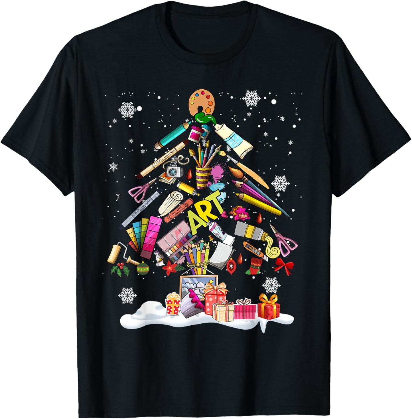 Paintbrush Christmas Tree Decor Xmas for Artist Art Teacher Women T-Shirt - T-Shirt | Black
