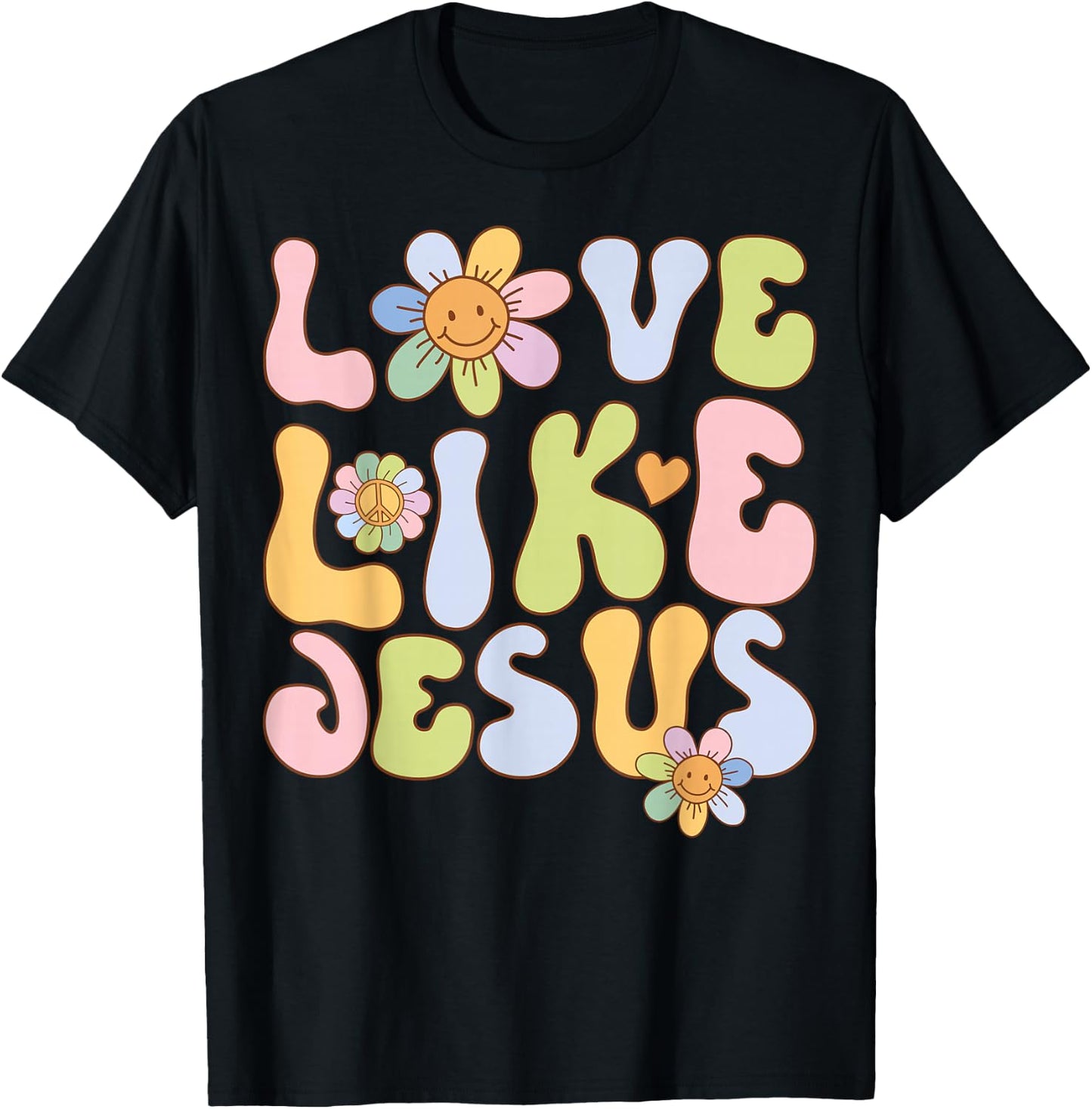 Groovy Love Like Jesus Religious God Christian Graphic T-Shirt - T-Shirt | Black