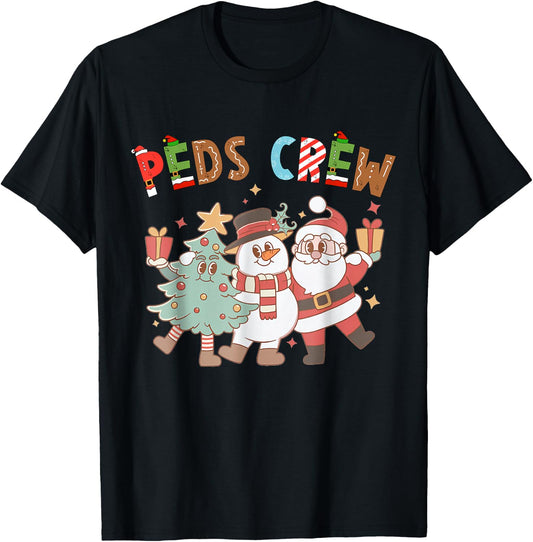 Retro Peds Crew Christmas Pediatric Nurse Nursing Group T-Shirt - T-Shirt | Black