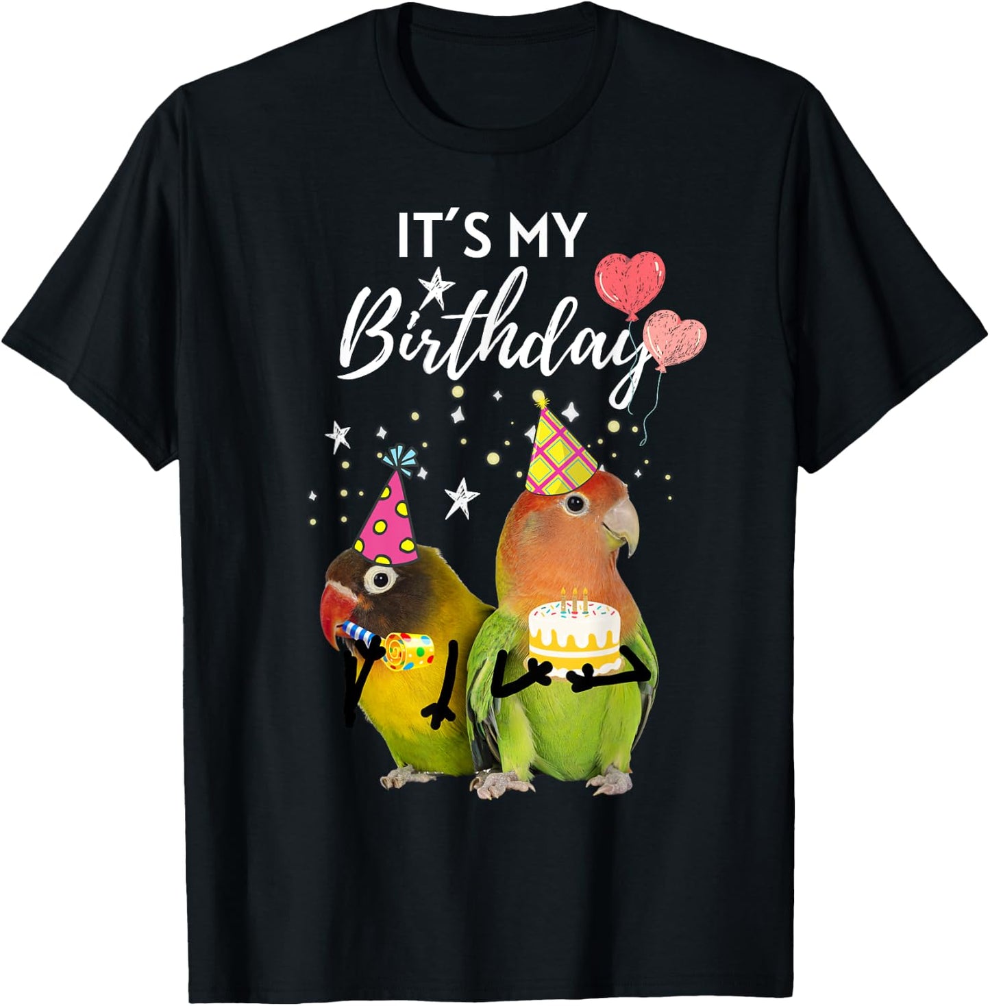Funny Its My BirthdayParty Cake Birds Parrots T-Shirt - T-Shirt | Black