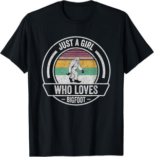 Vintage Retro Just A Girl Who Loves Bigfoot Sasquatch T-Shirt - T-Shirt | Black