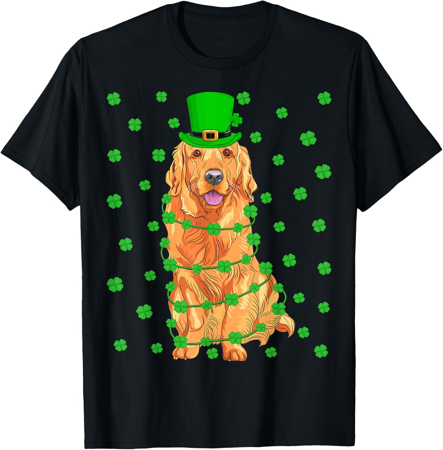 Funny Leprechaun Hat Golden Retriever Dog St. Patrick's Day T-Shirt - T-Shirt | Black
