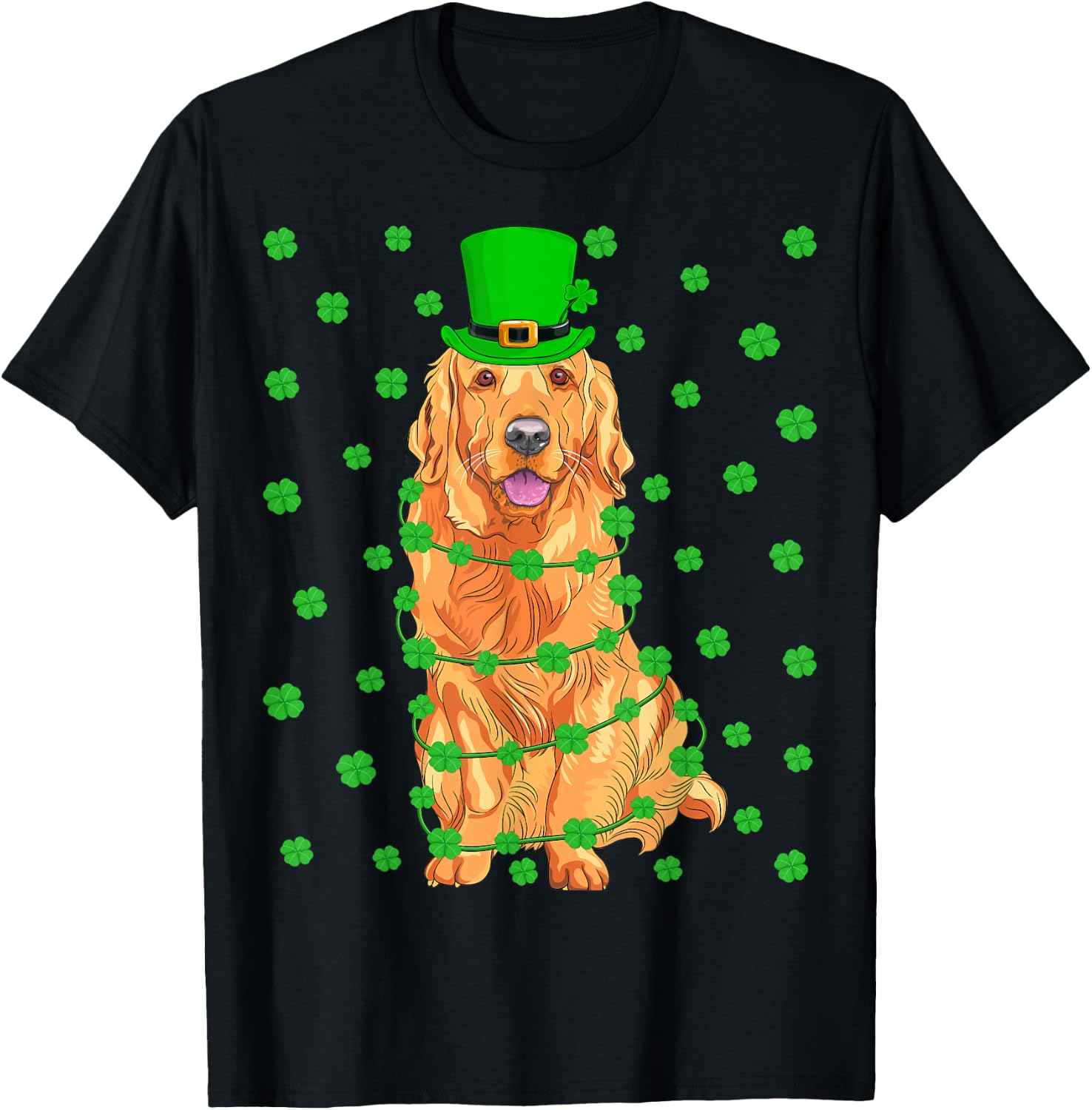 Funny Leprechaun Hat Golden Retriever Dog St. Patrick's Day T-Shirt - T-Shirt | Black