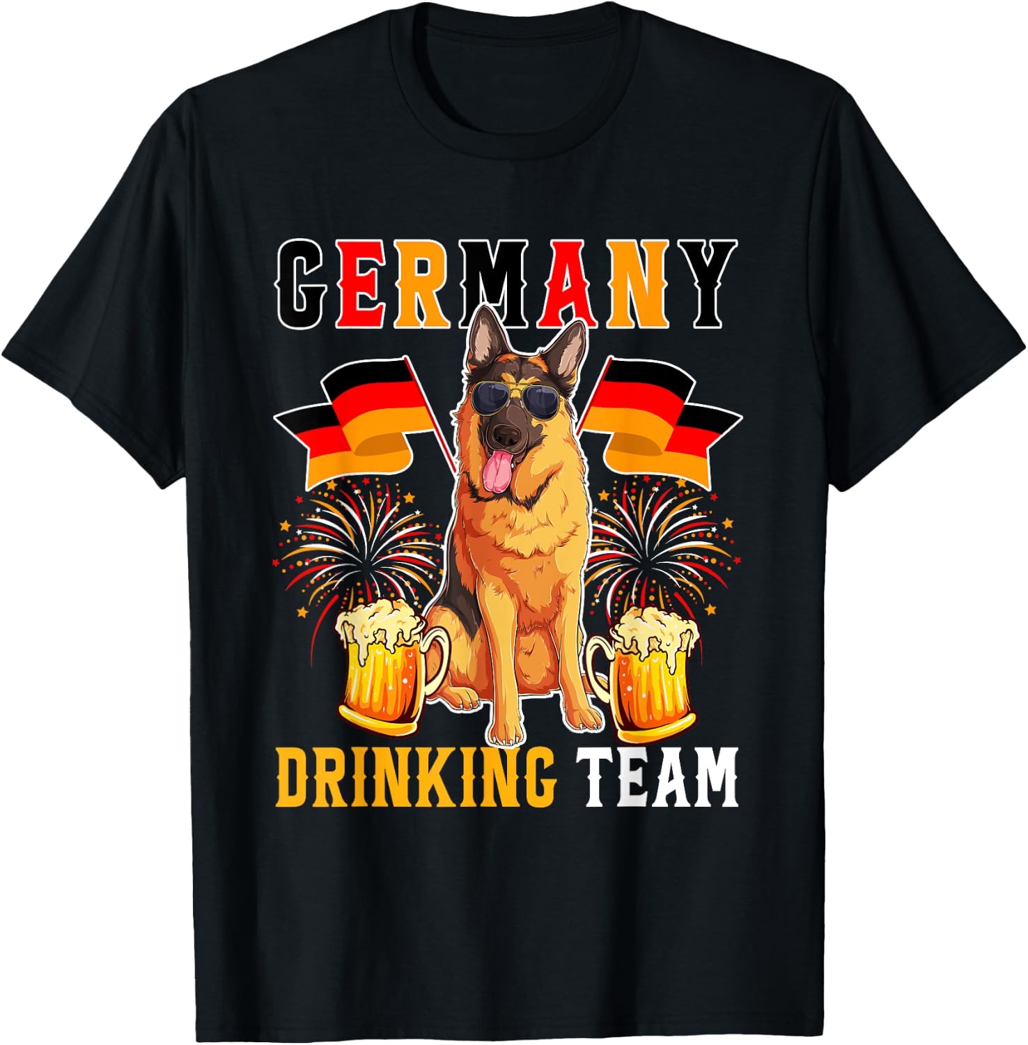 Germany Drinking Team Funny German Shepherd Sunglasses Beer T-Shirt - T-Shirt | Black