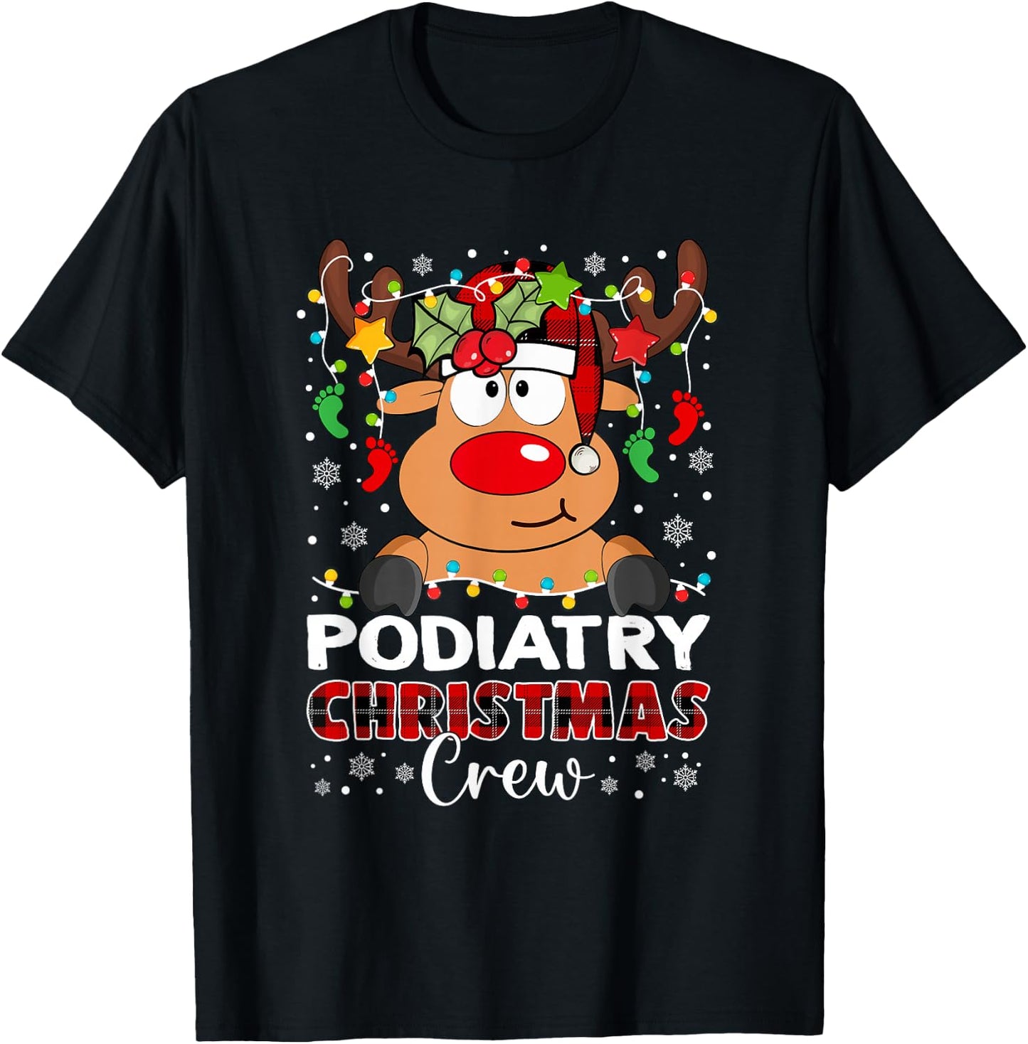 Podiatry Christmas Crew Reindeer Face Red Plaid Podiatrist T-Shirt - T-Shirt | Black