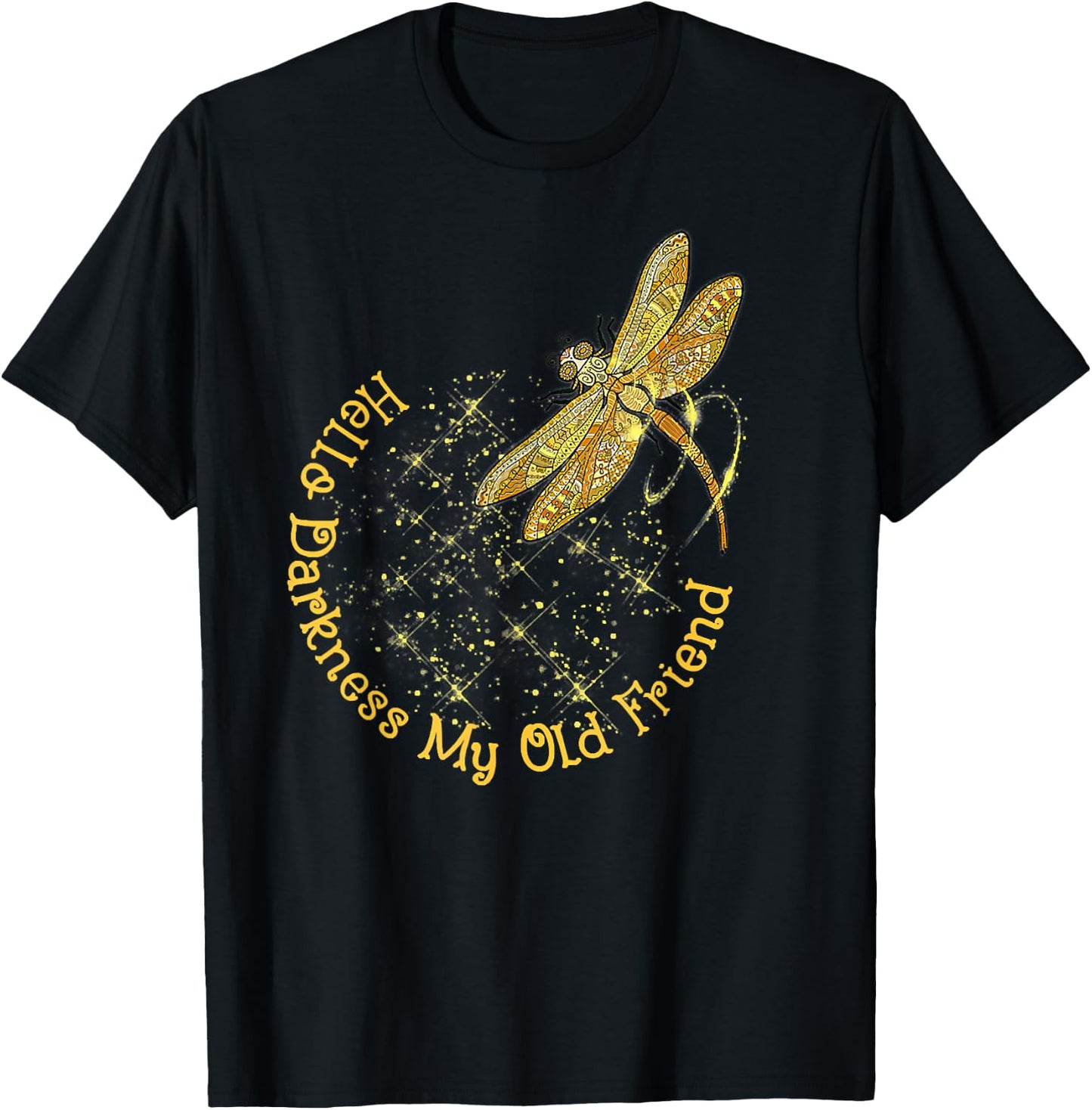Crescent Moon Dragonfly Hello Darkness My Old Friend T-Shirt - T-Shirt | Black