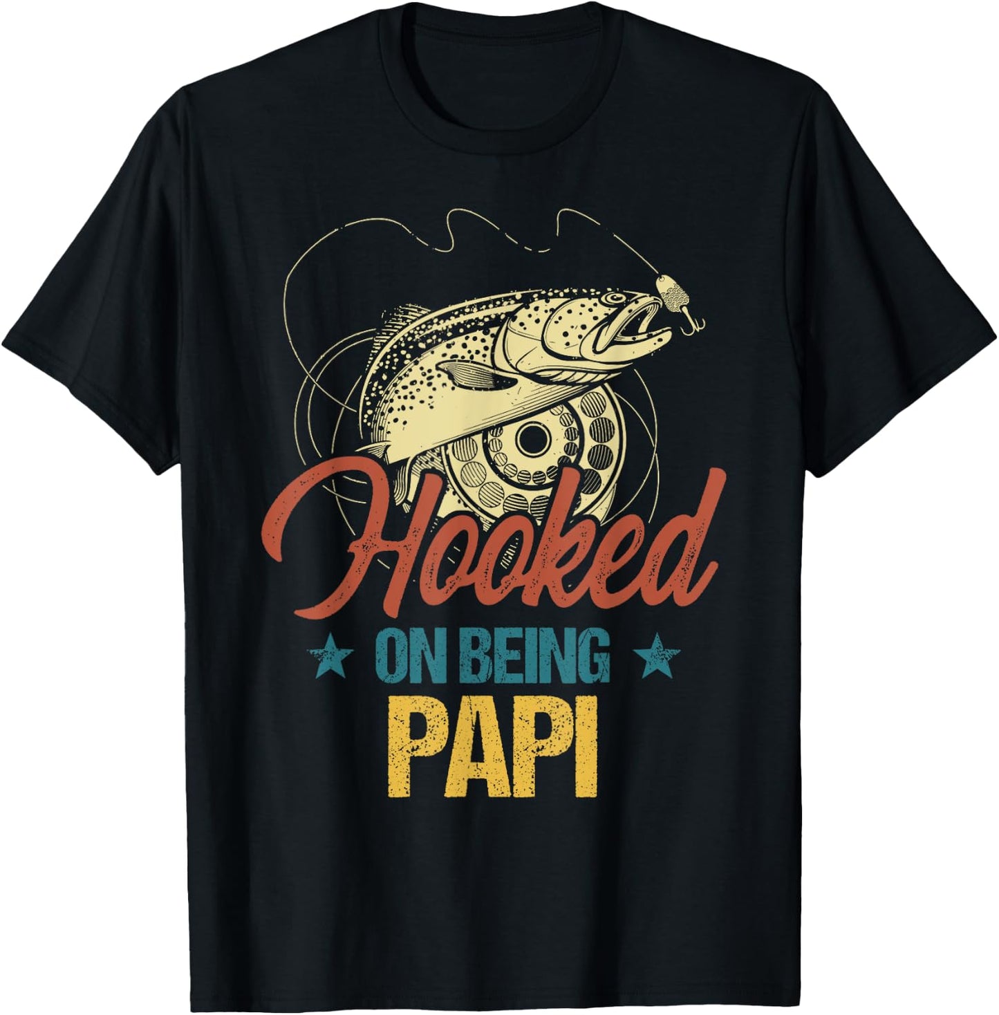 Retro Fishing Hooked On Being Papi Shirt T-Shirt - T-Shirt | Black