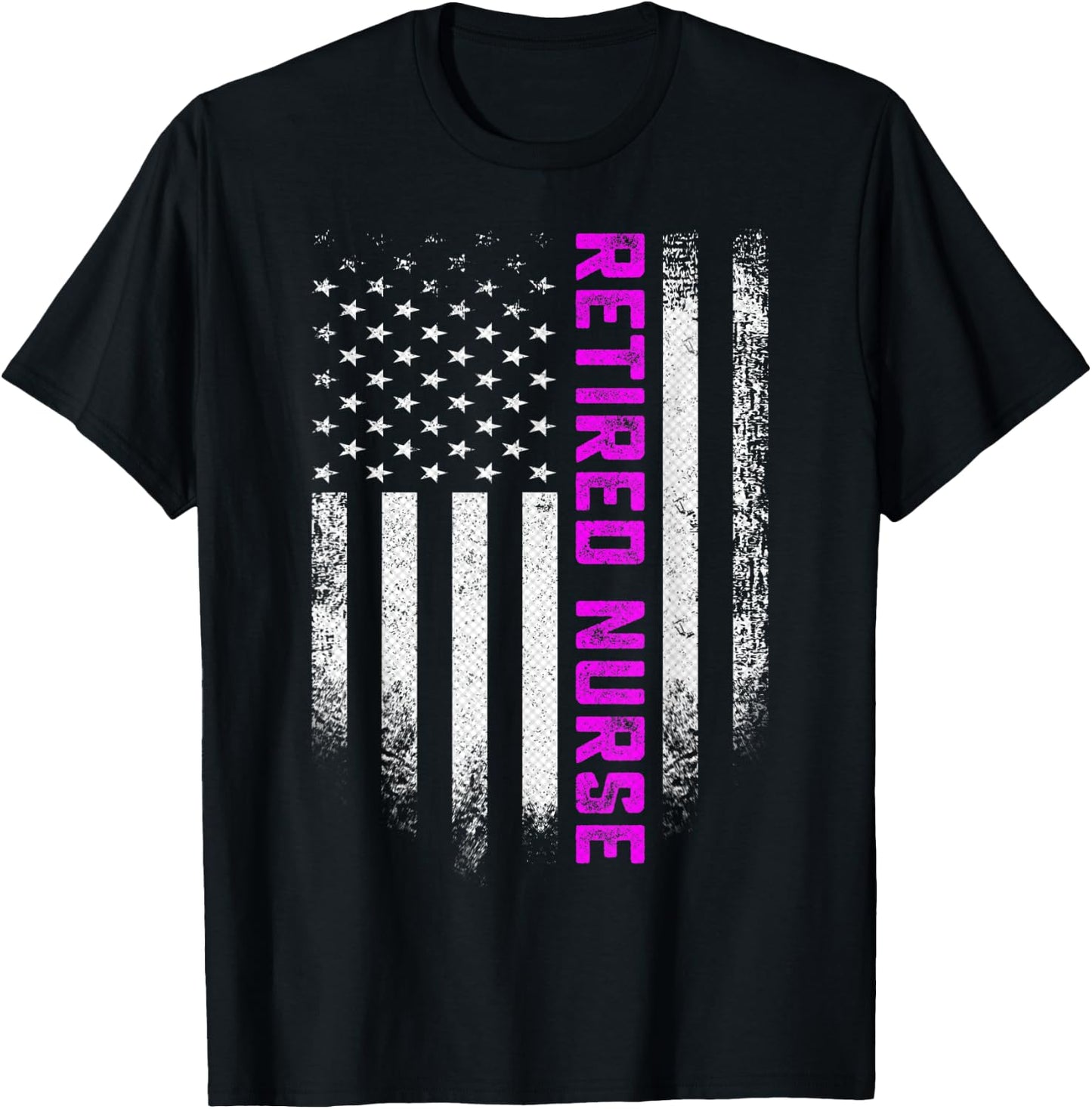 Vintage American Flag Proud Retired Nurse Retirement Nursing T-Shirt - T-Shirt | Black