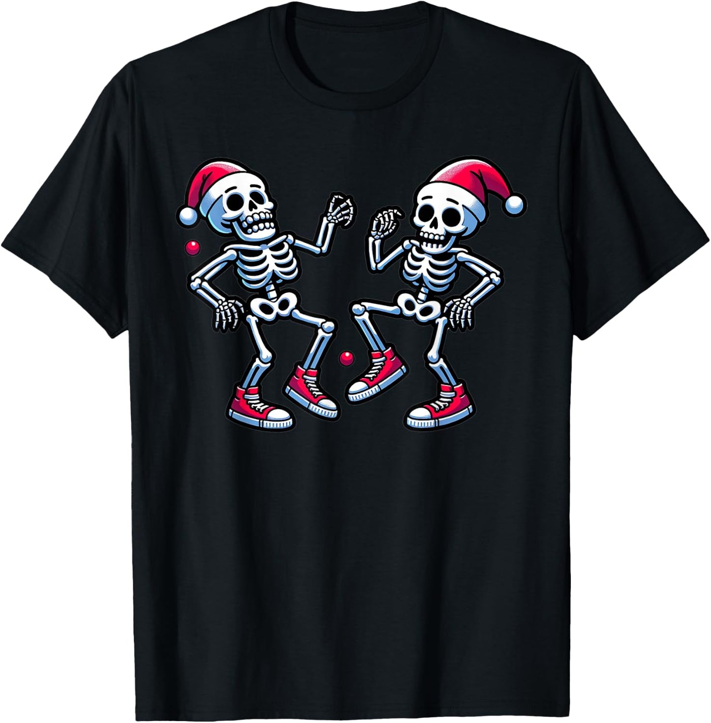 Xmas Holiday Funny Merry Christmas Skeletons Dancing Santa T-Shirt - T-Shirt | Black
