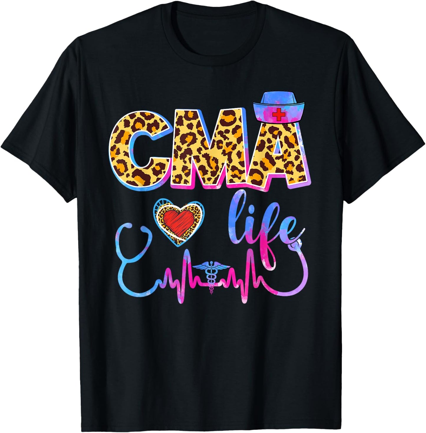 Leopard Tie Dye CMA Life Stethoscope Leopard Nurse Week T-Shirt - T-Shirt | Black