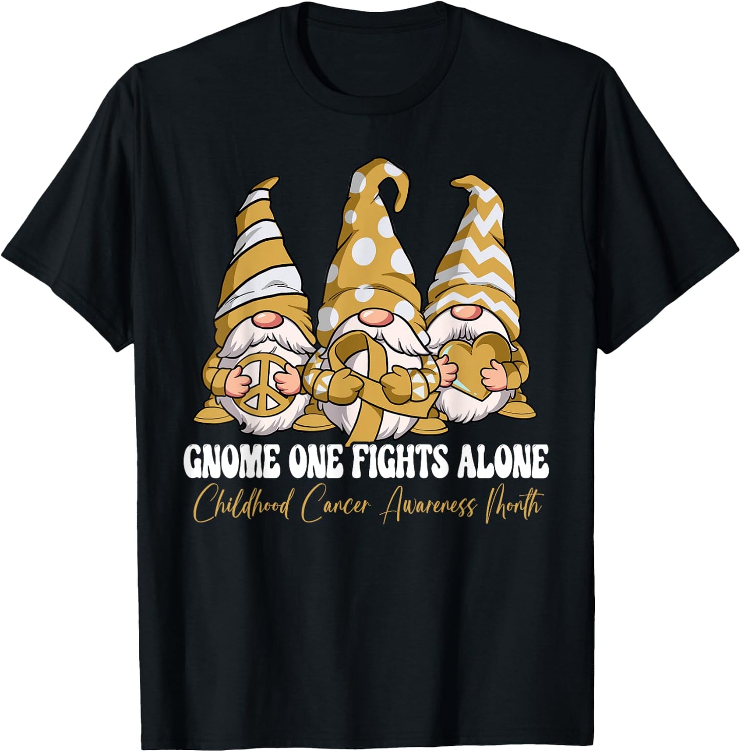 Gnome One Fights Alone Childhood Cancer Awareness Month T-Shirt - T-Shirt | Black
