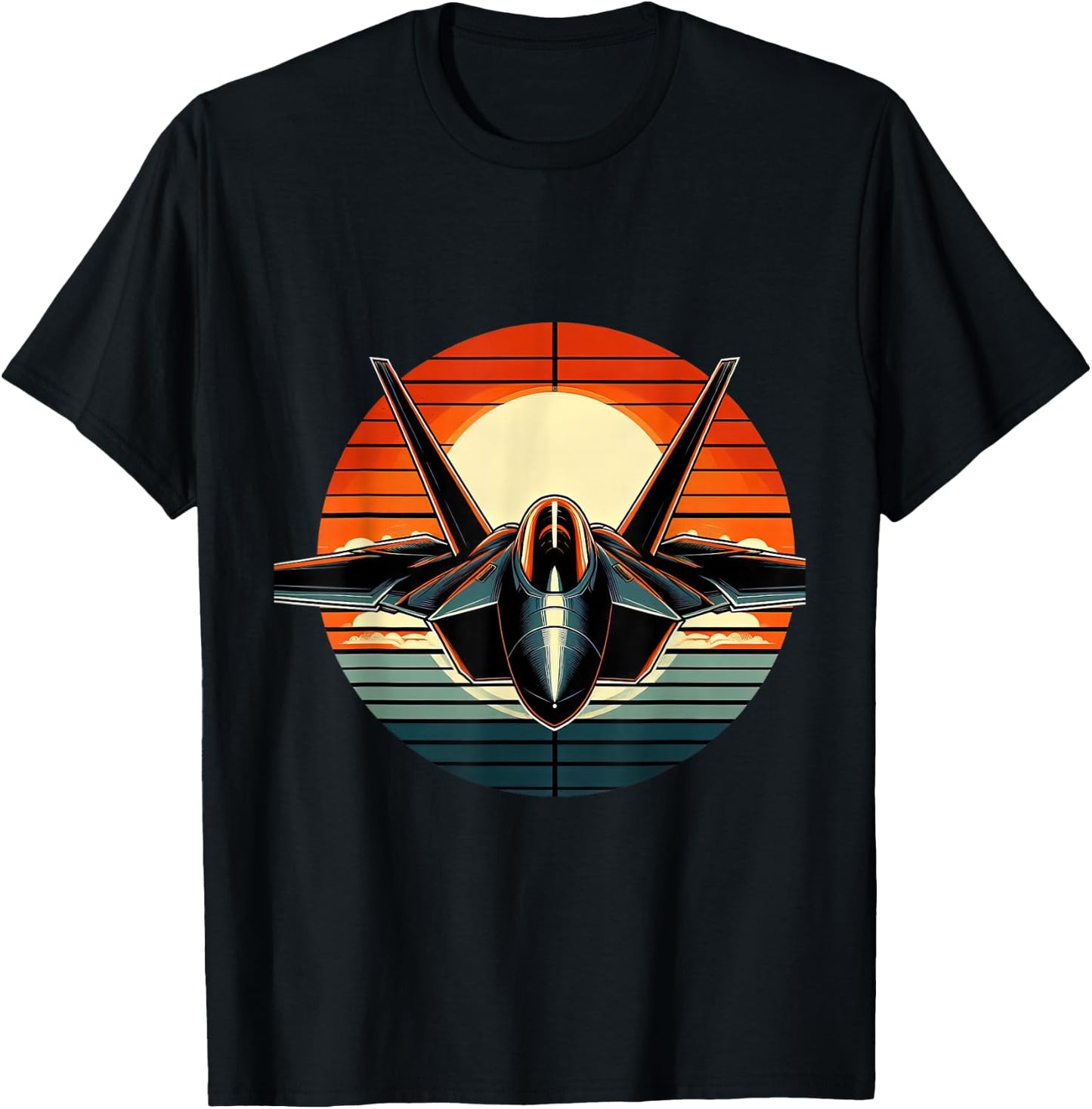 F-22 Raptor Fighter Jet Silhouette Sunset Military Aviation T-Shirt - T-Shirt | Black