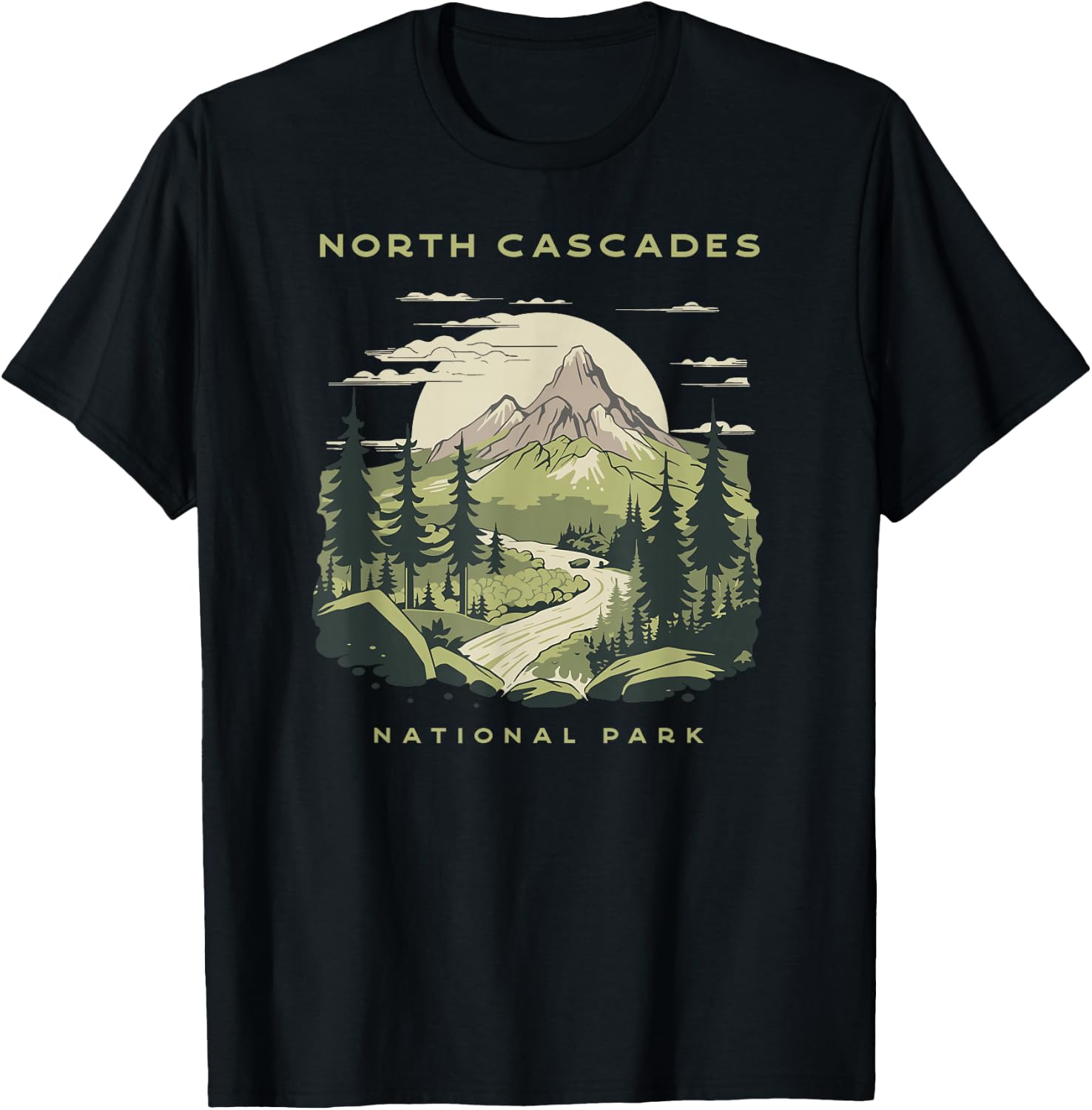 Presto North Cascades National Park -Adults Green Nature Graphic T-Shirt - T-Shirt | Black