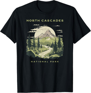 Presto North Cascades National Park -Adults Green Nature Graphic T-Shirt - T-Shirt | Black