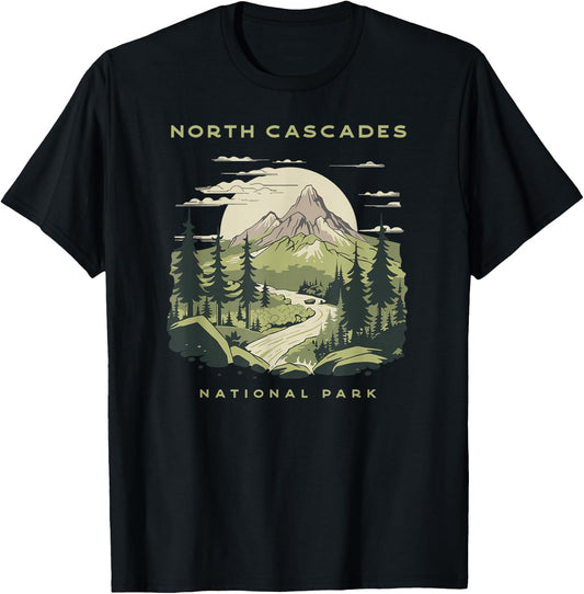 Presto North Cascades National Park -Adults Green Nature Graphic T-Shirt - T-Shirt | Black