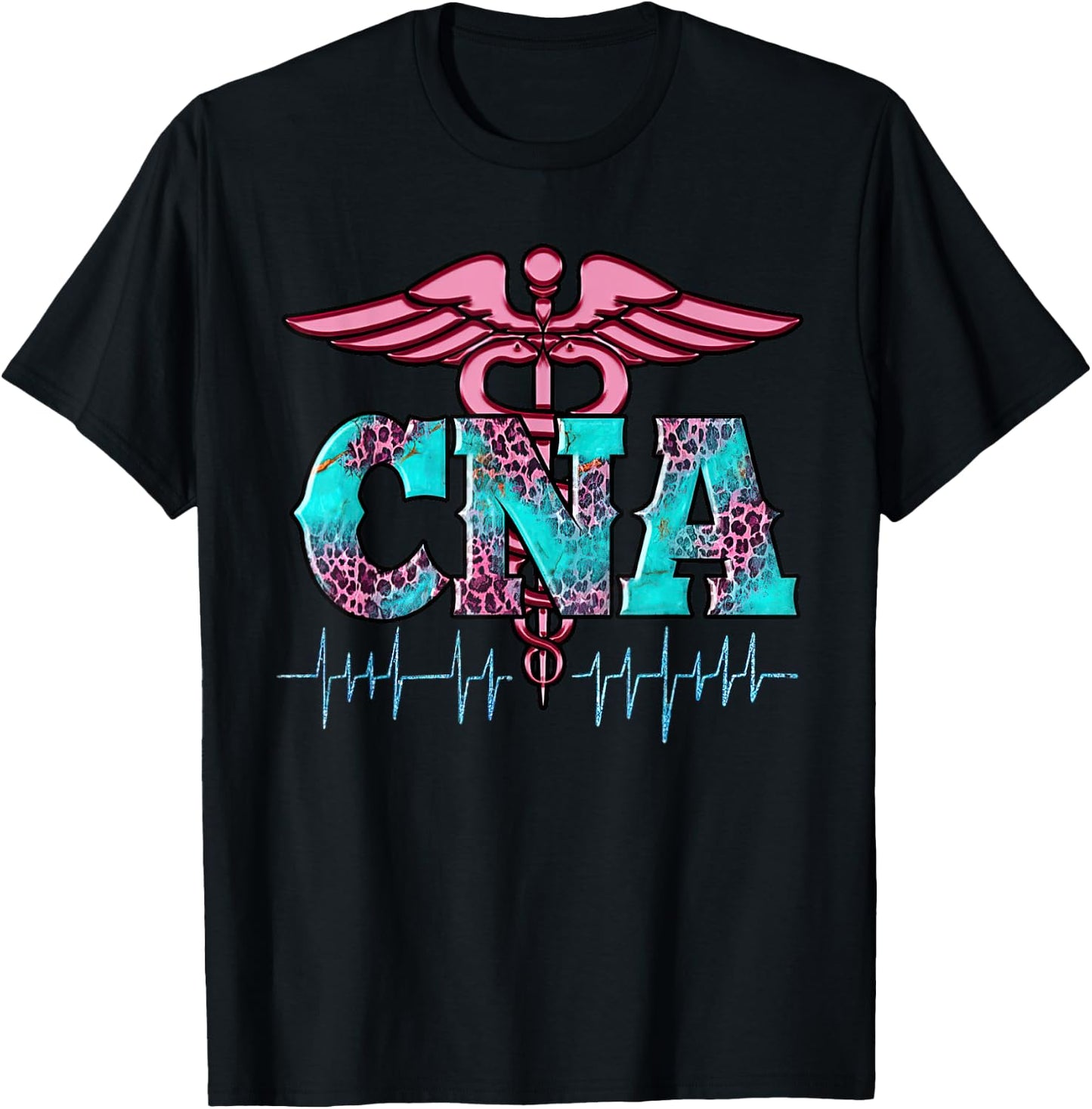 Pink And Blue Leopard CNA Nurse Christmas Pajamas For Team T-Shirt - T-Shirt | Black