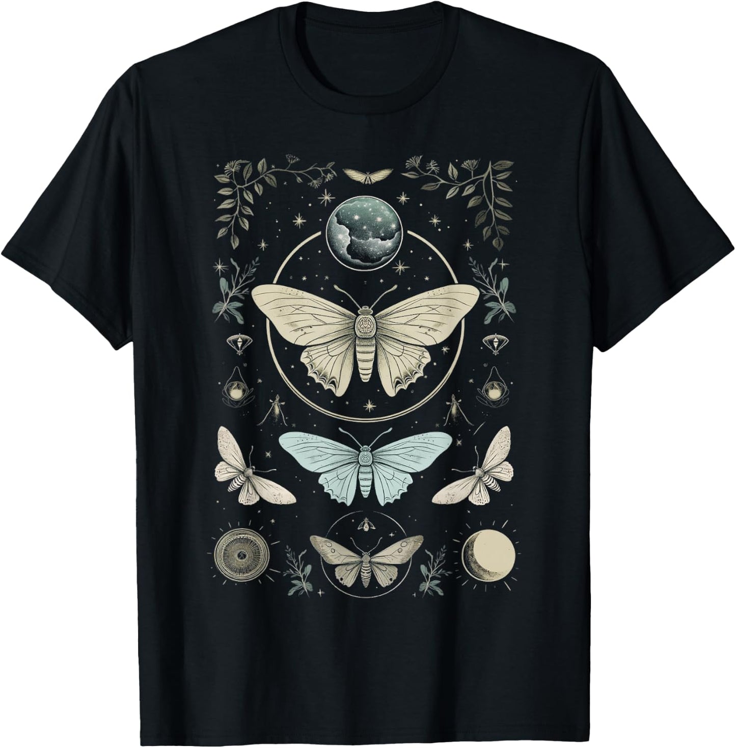 Forest Witch Moth And Moons Folkloric Wiccan Nature Goth T-Shirt - T-Shirt | Black