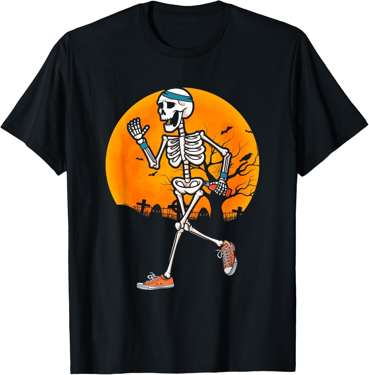Funny Running Skeleton Halloween Sport Runner Marathon T-Shirt - T-Shirt | Black